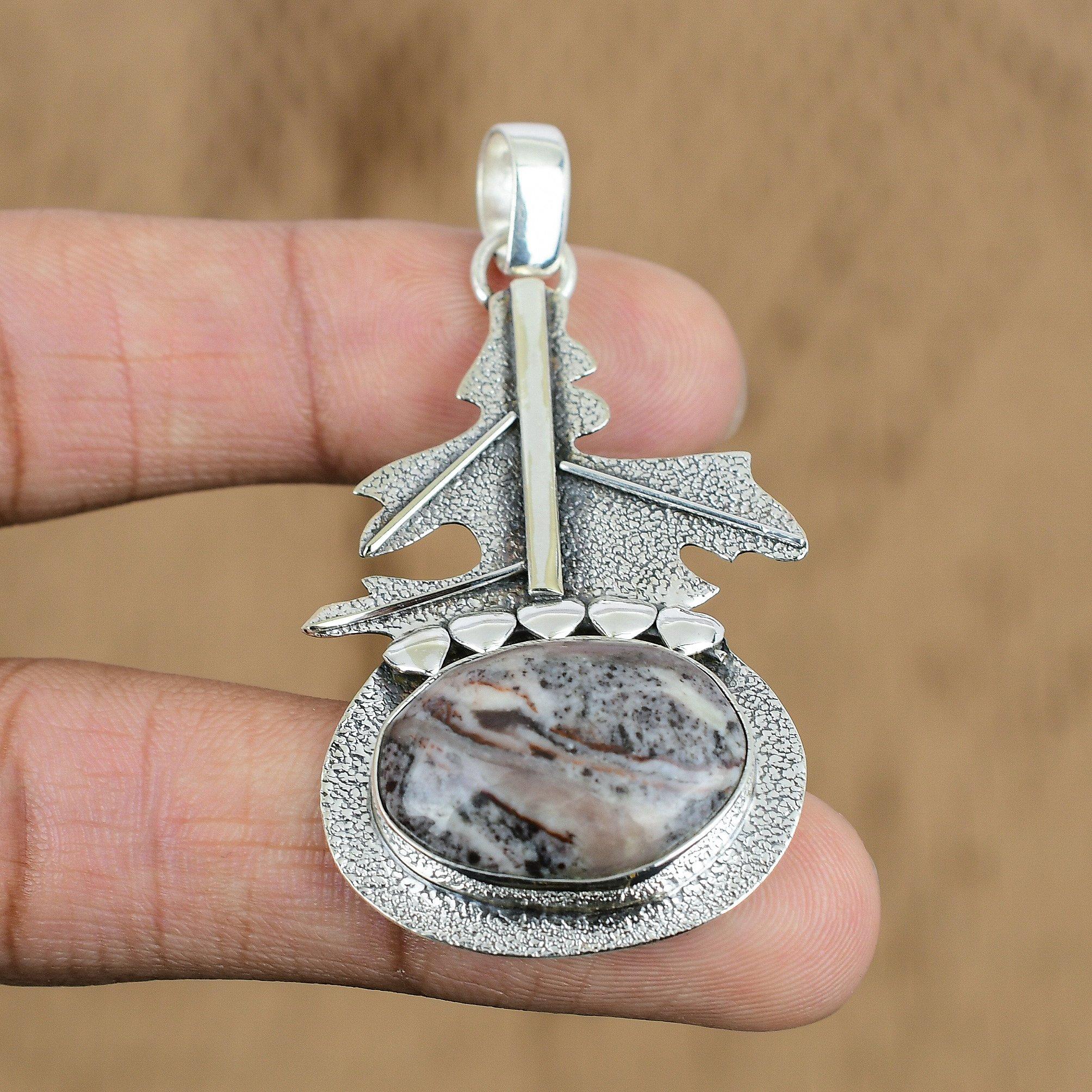 Birthday Gift For Her Natural Coconut Jasper Gemstone Pendant 925 Silver