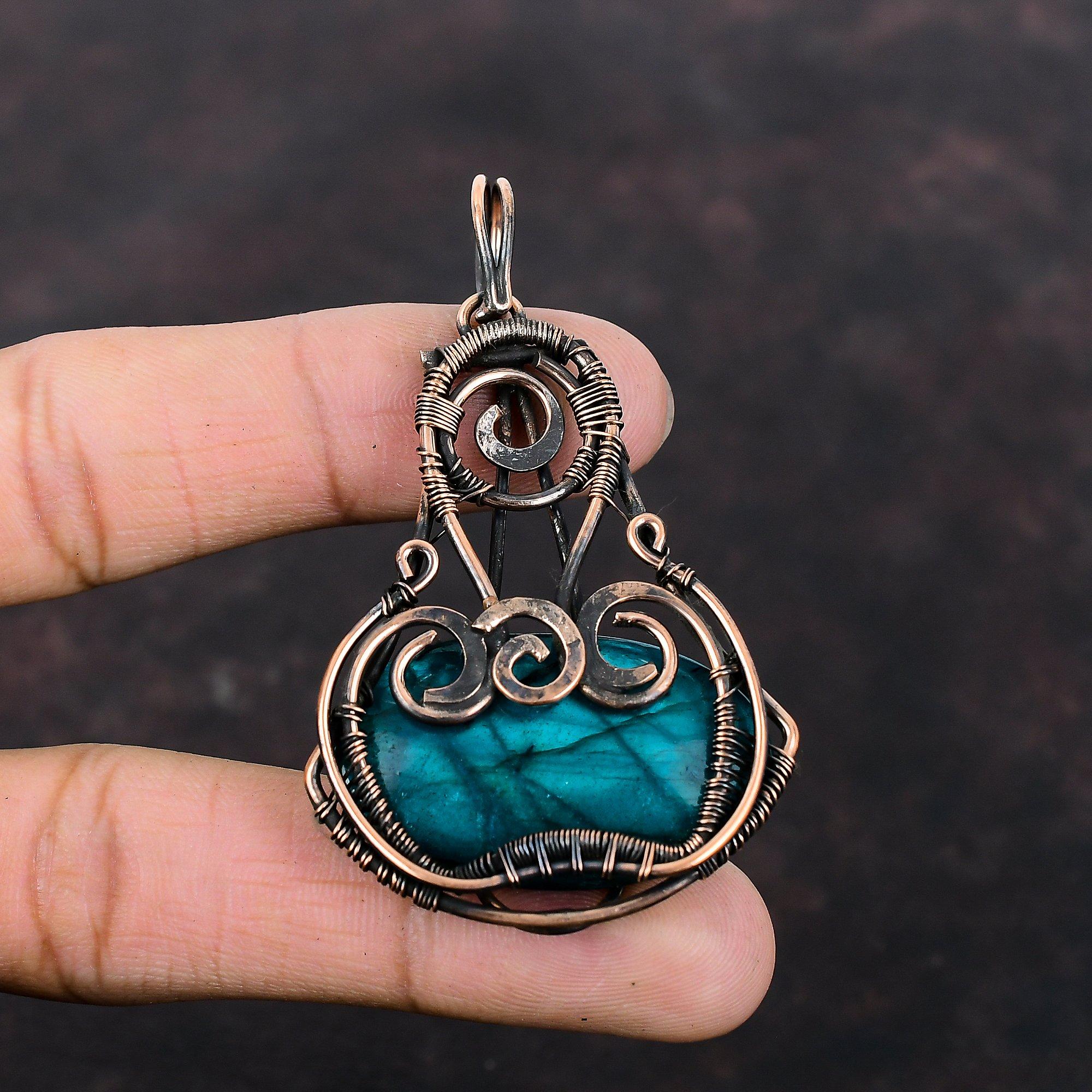 Neon Flash Labradorite Pendant Copper Wire Wrapped Jewelry Decent Pendant Handmade Jewelry Gemstone Pendant Copper Wire Pendant Gift For Him