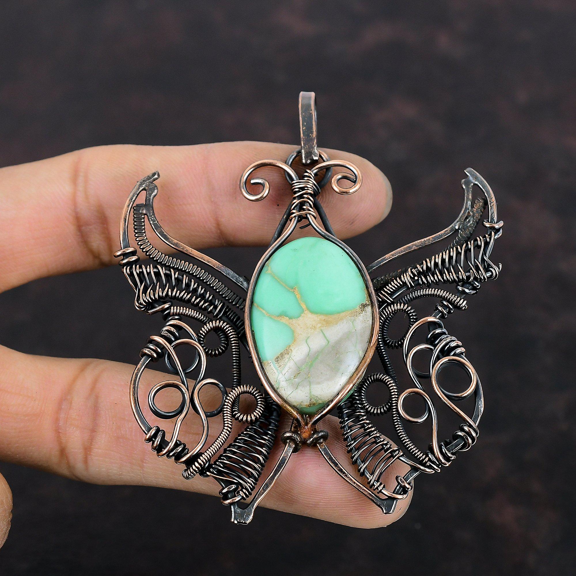 Variscite Pendant Copper Wire Wrapped Pendant Handmade Pendant Variscite Jewelry Butterfly Gemstone Pendant Gift For Her Copper Wire Jewelry