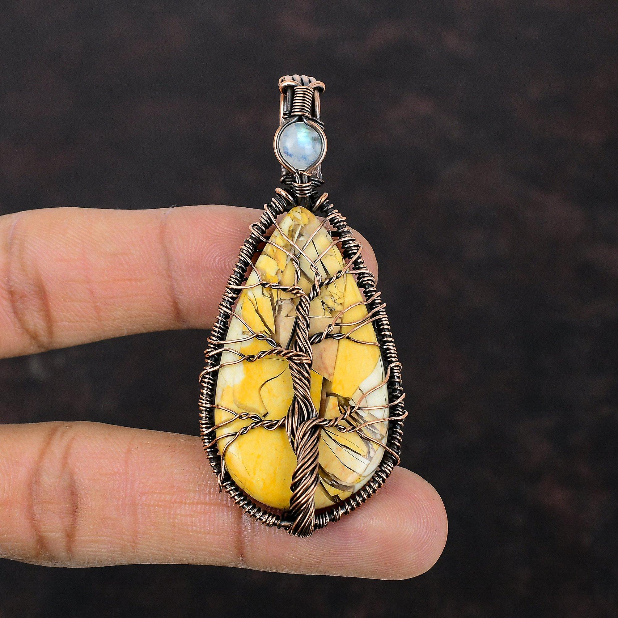 Tree Of Life Brecciated Mookaite Pendant Copper Wire Wrapped Gemstone Pendant Rainbow Moonstone Jewelry Handmade Copper Jewelry Gift For Mom