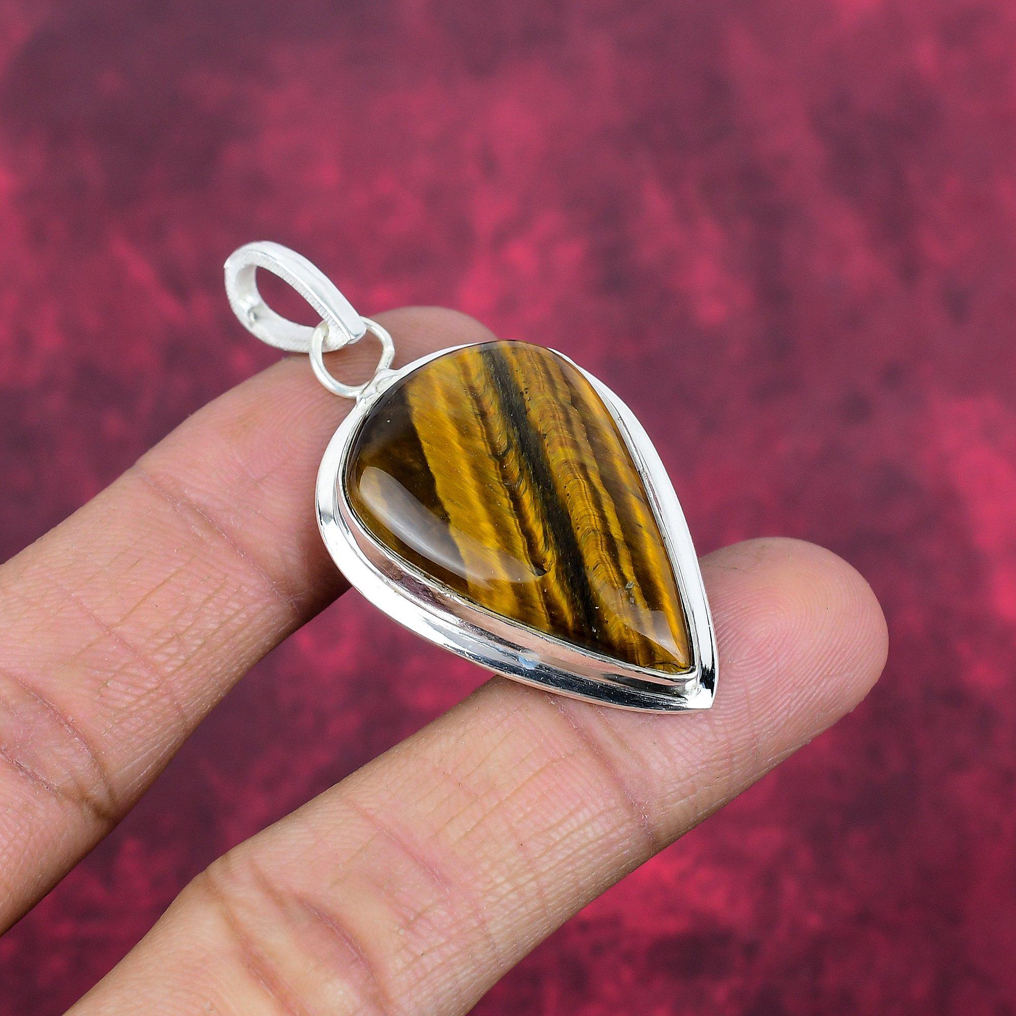 Tigerauge 925 Sterling Silber Anhänger, Handgefertigter Edelsteinanhänger, Geschenk für Mama Antikschmuck