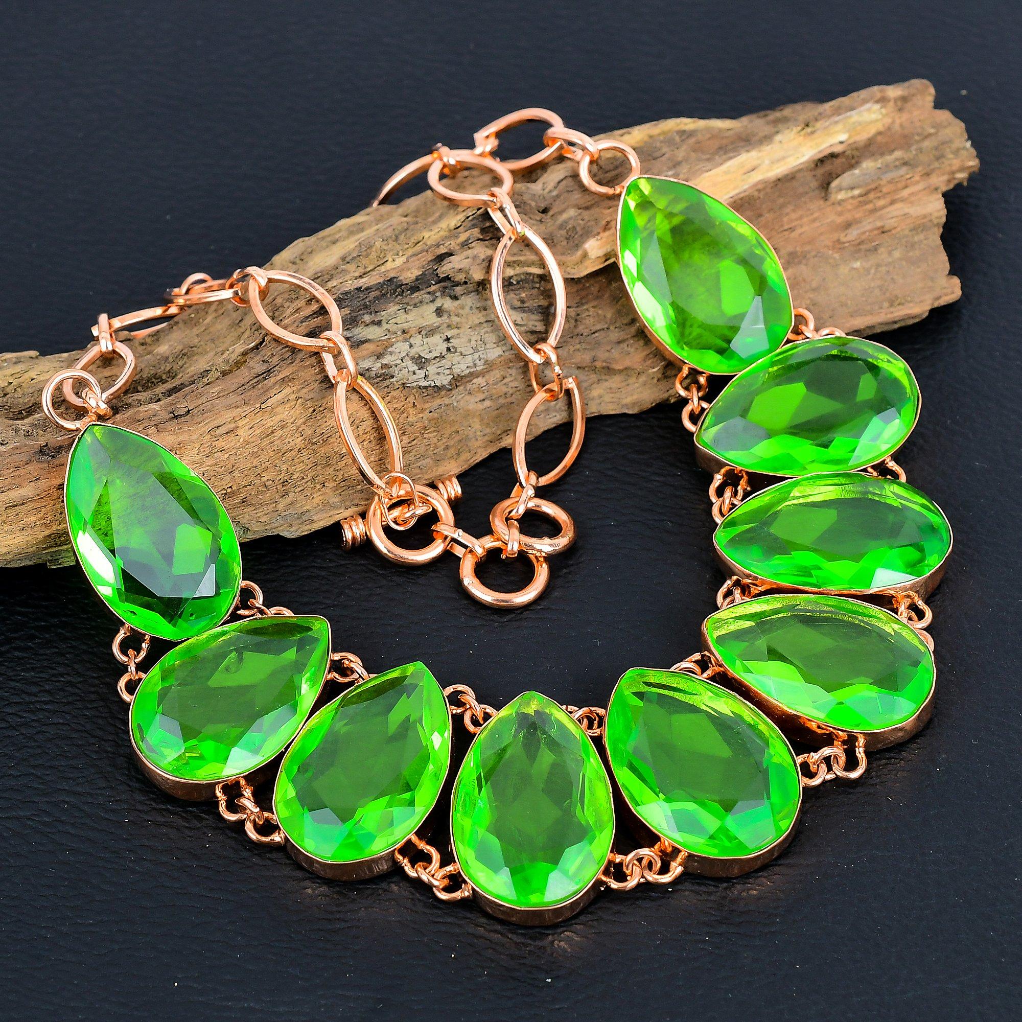 Green Topaz Gemstone Pure Copper Jewelry, Handmade Necklace Jewelry, Beauteous Topaz Necklace For Women