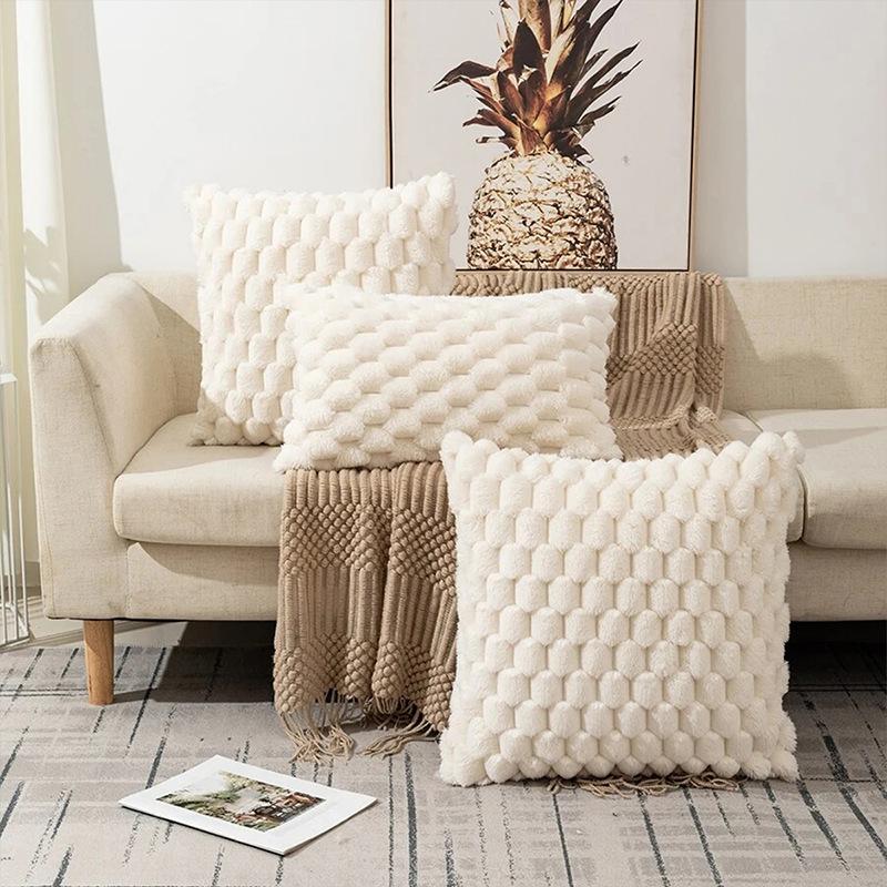 1pc Ultra Soft Faux Fur Plush Beige Throw Pillow Cover Fluffy Imitation Turtle Shell Square Velvet Cushion Case Pillowcase Decor for Sofa Couch Bed