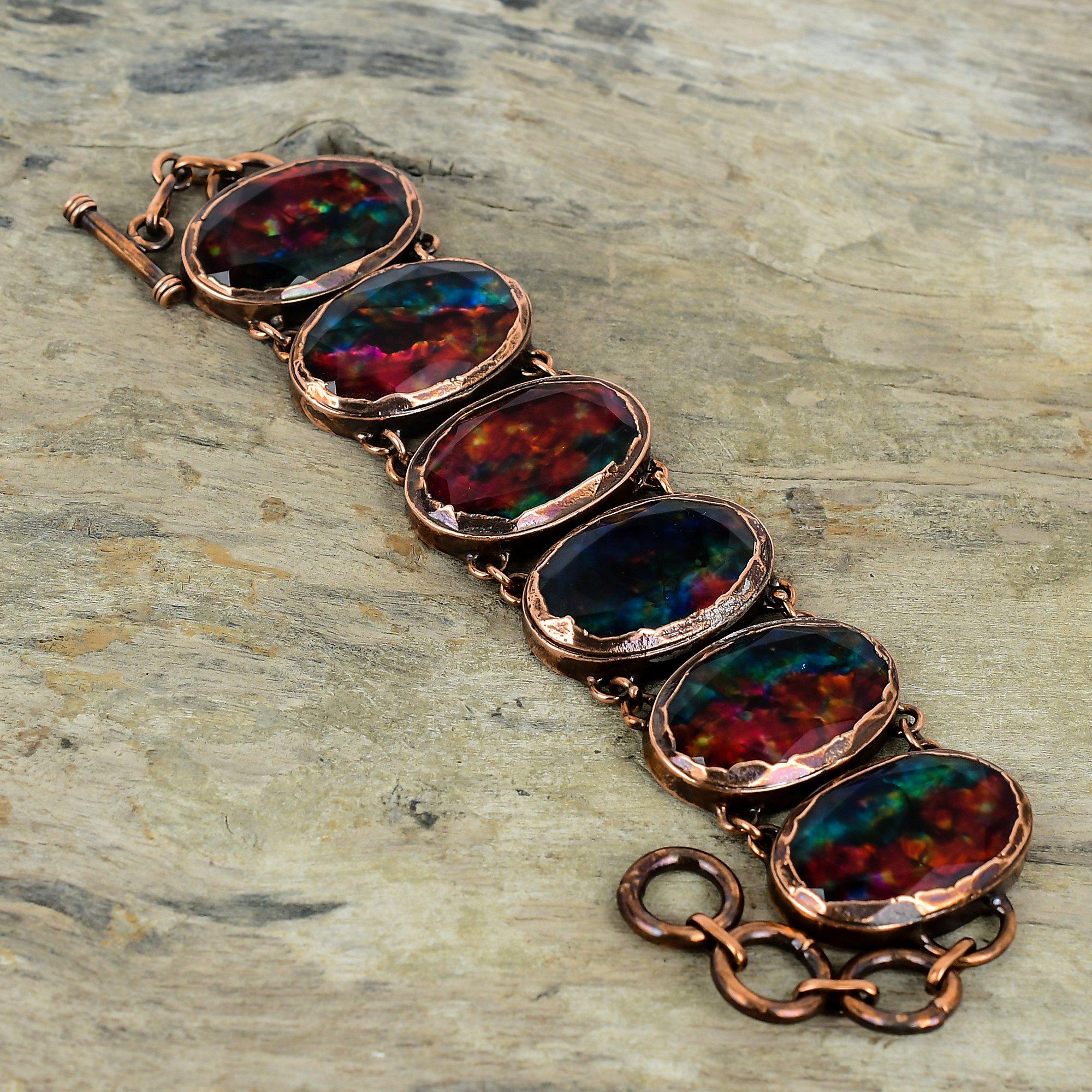Faceted Ammolite Bracelet Electroformed Copper Bracelet Adjustable Chain Bracelet Handmade Gemstone Jewelry Brand New Bracelet Gifts For Her