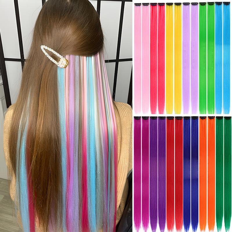 32 Balíčků Barevných Prodlužování Vlasů 22 Palců Rovné Barevné Clip-in Prodlužování Vlasů Party Zvýraznění Syntetický Příčesek(16 barev)