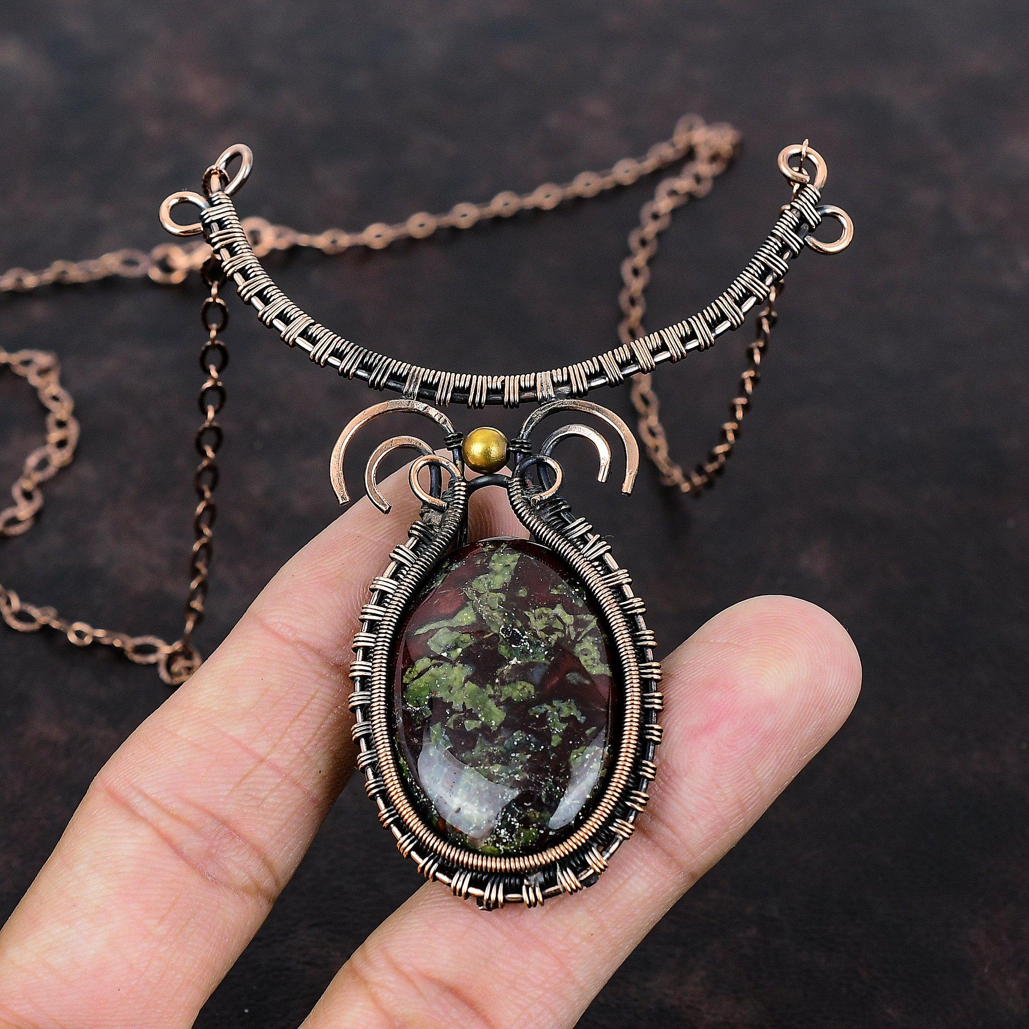 Dragon Bloodstone Necklace Copper Wire Wrapped Adjustable Necklace Gemstone Necklace Handmade Copper Wire Jewelry Antique Necklace For Gift