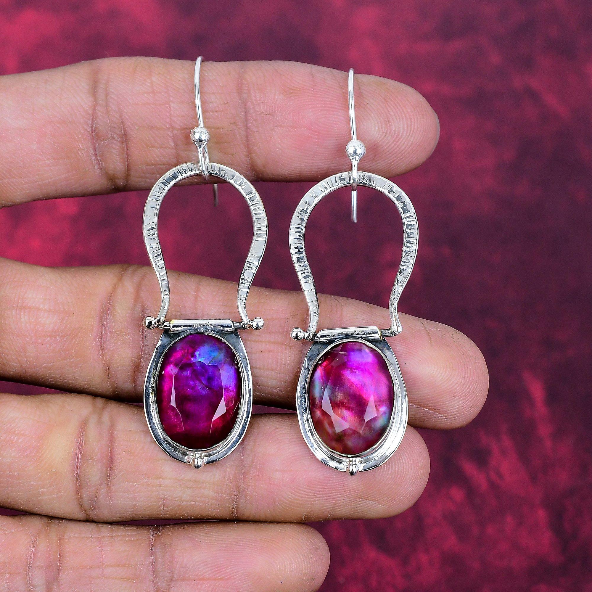 Ammolite Earring Gemstone Handmade Jewelry, 925 Solid Sterling Silver Earrings Gift For Wife Jewelry