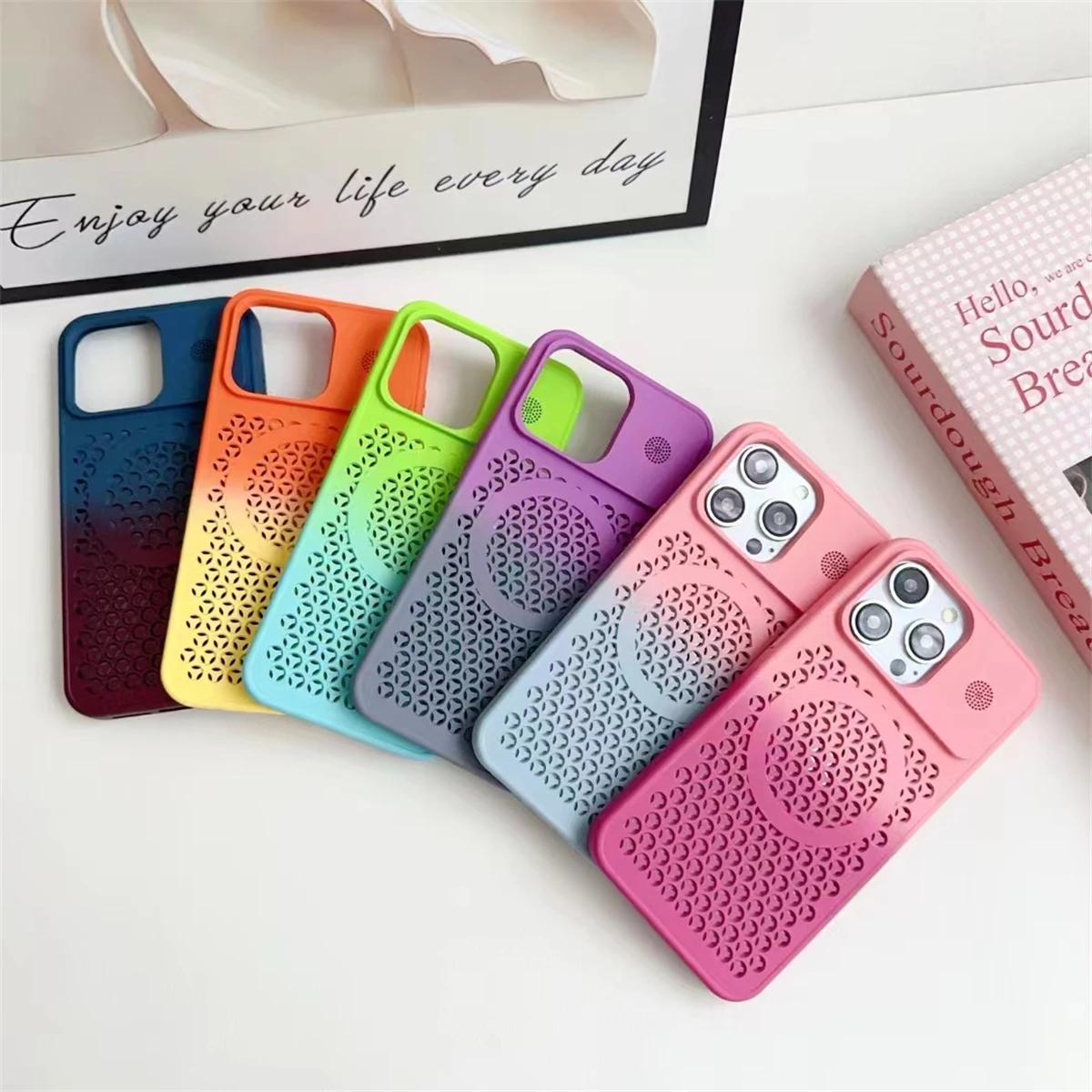 Fashion Colorful Honeycomb Aromatherapy Magnetic Cooling Protective Case for iPhone 15 14 13 12 Pro Max Cooling Shockproof Case
