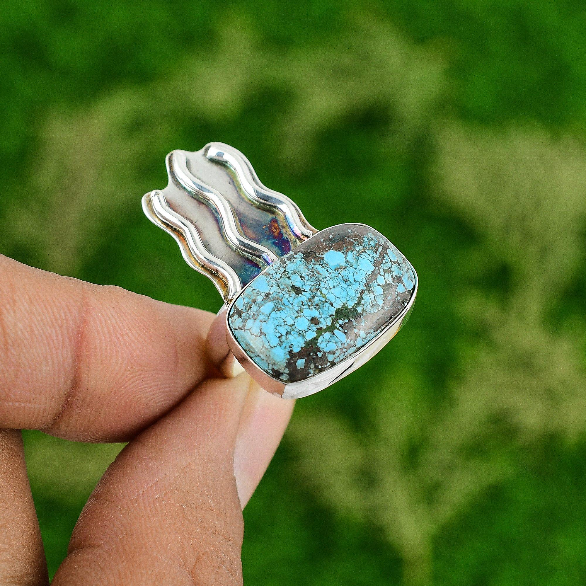 Gift For Women Stackable Ring Size 9 925 Silver Natural Tibetan Turquoise
