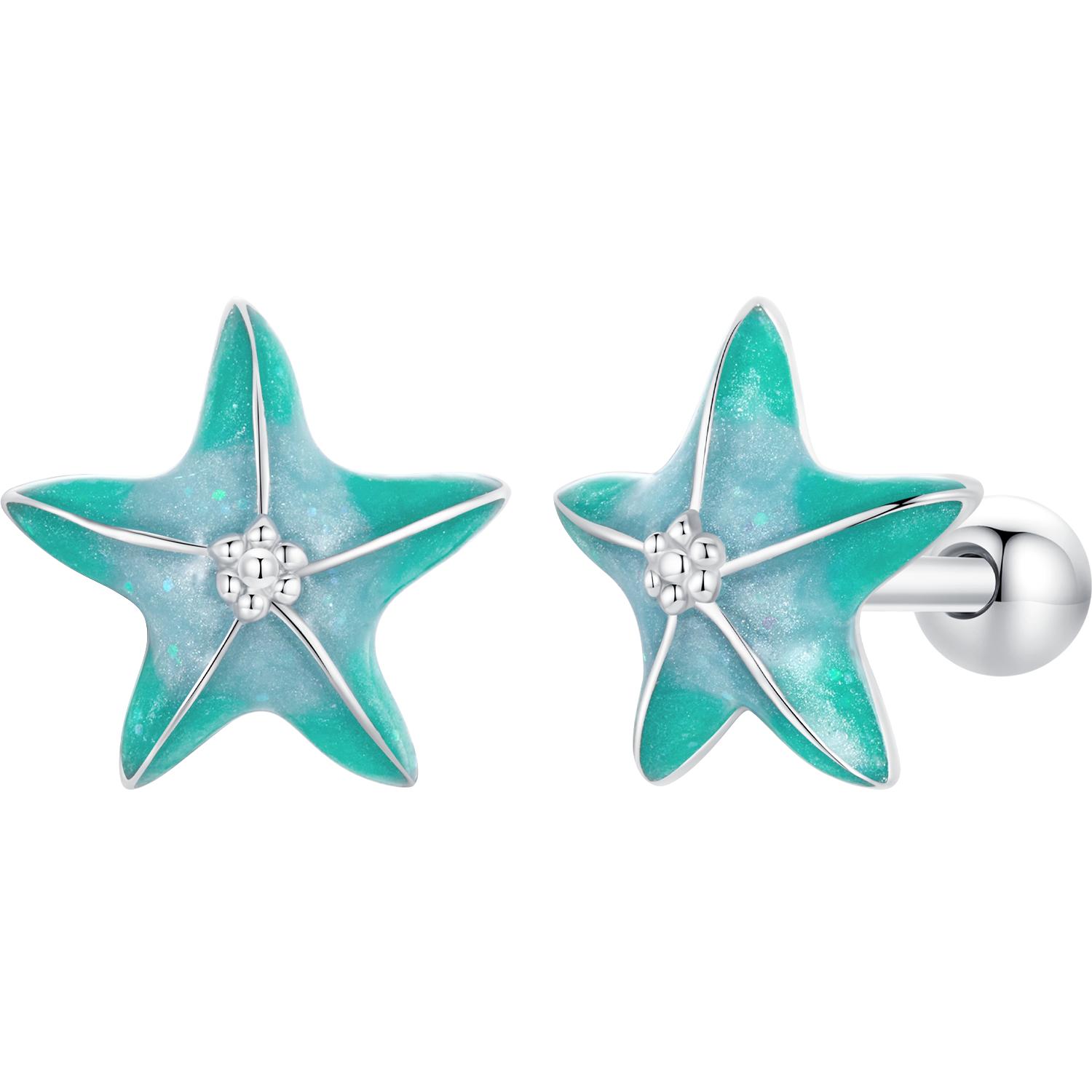 BAMOER Cercei Stud Stea de Mare Albastră din Argint Sterling 925 Platinat Cercei Simpli pentru Femei pentru Fete Bijuterii Fine Cadou