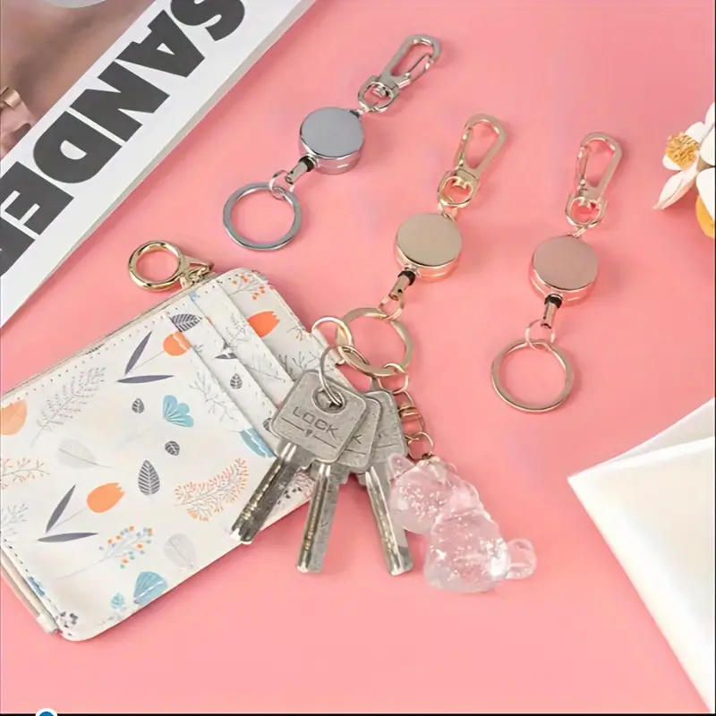Metal Retractable Badge Reel ID Badge Holder with Cord Portable Carabiner Key Chain Office Supplies