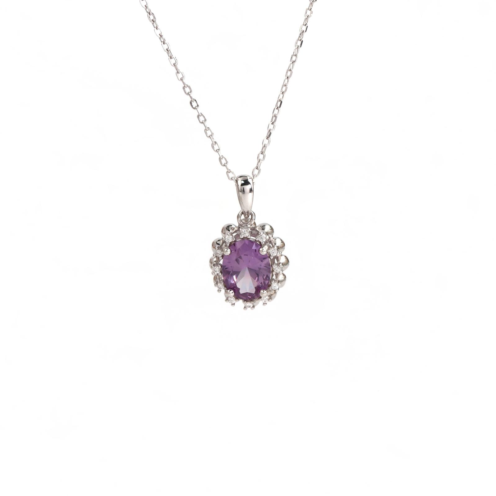 Women's Pendant 925 Sterling Silver Color Change Synthetic Alexander Nano Oval Necklace Fine Jewelry for Daily Wear