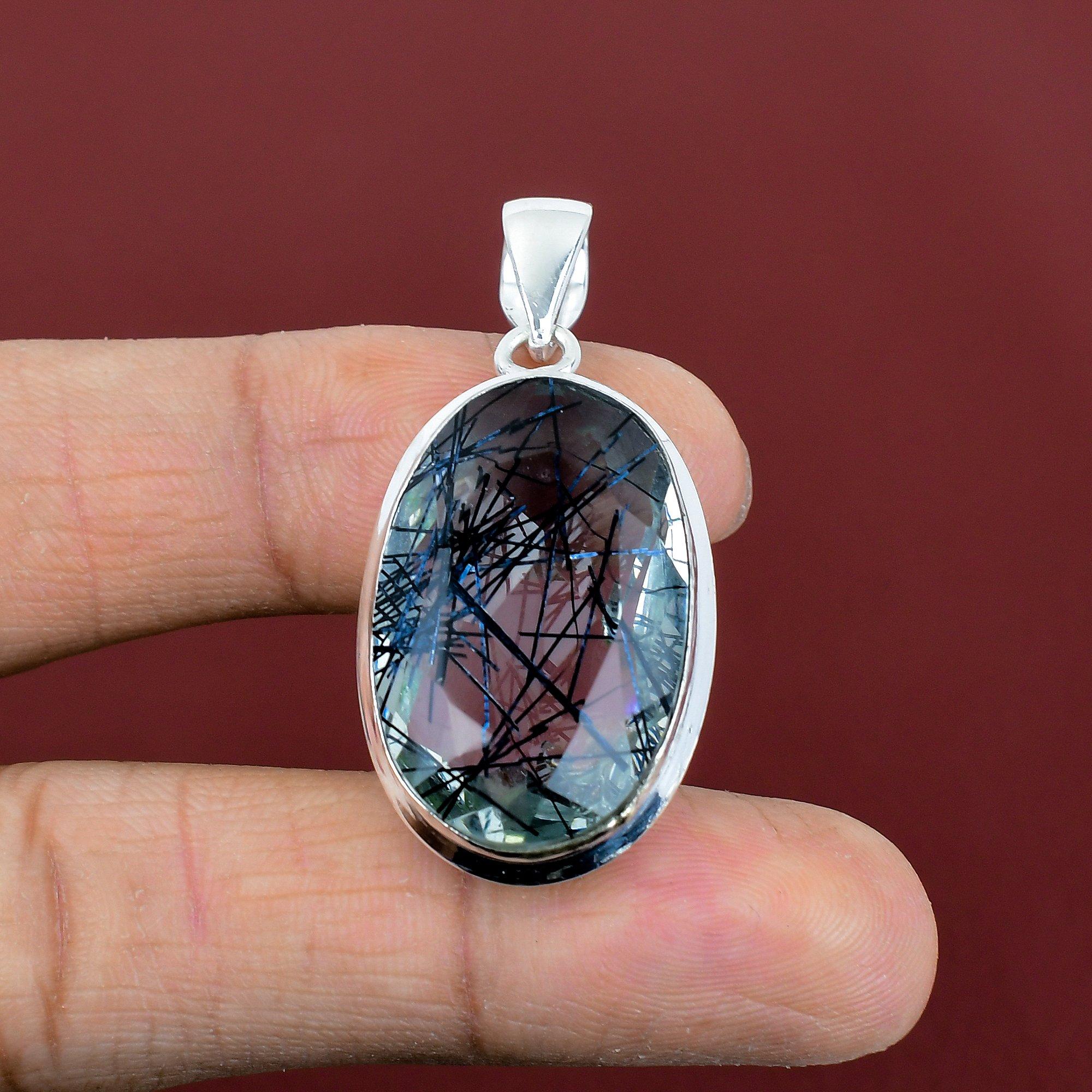 Faceted Black Rutile Pendant Gemstone Pendant 925 Sterling Silver Pendant Handmade Black Rutile Jewelry Gifts for Her Latest Design Pendant