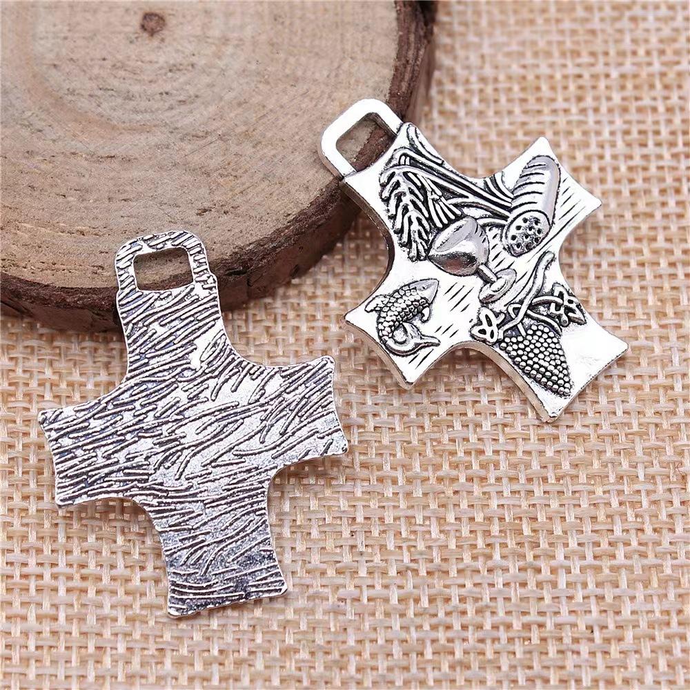 Vintage Bronze Food Cross Pendant Necklace Men Women Fashion Religious Jewelry Gift