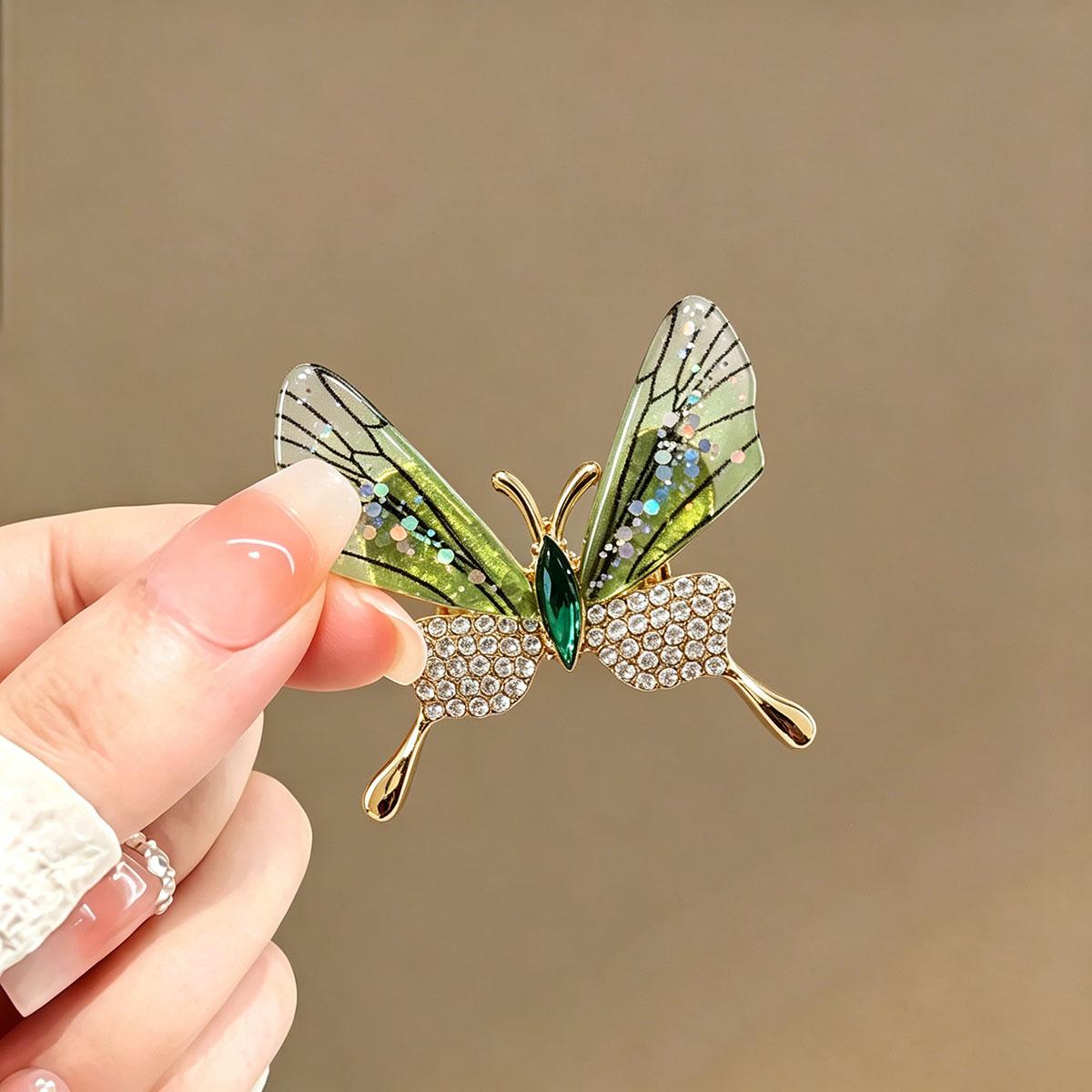 Green Butterfly Brooch, High-End Women's Exquisite Green Butterfly Cute Style Brooch, Suit Cardigan Pin Fashion Versatile Decoration