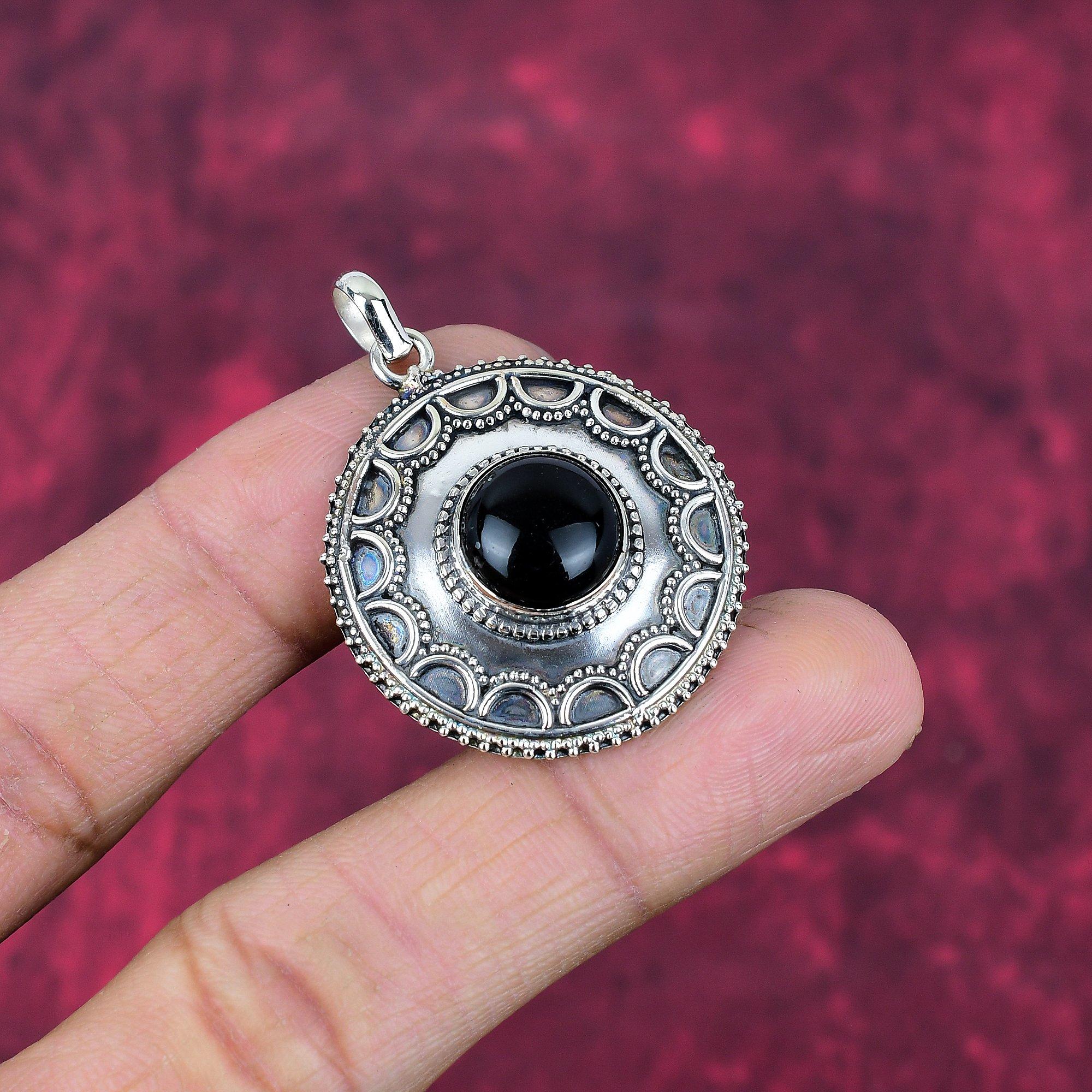 Schwarzer Onyx Schmuck, 925 Sterling Silber Anhänger, handgefertigter Edelsteinschmuck, Geschenke für die Frau, brandneuer Anhänger