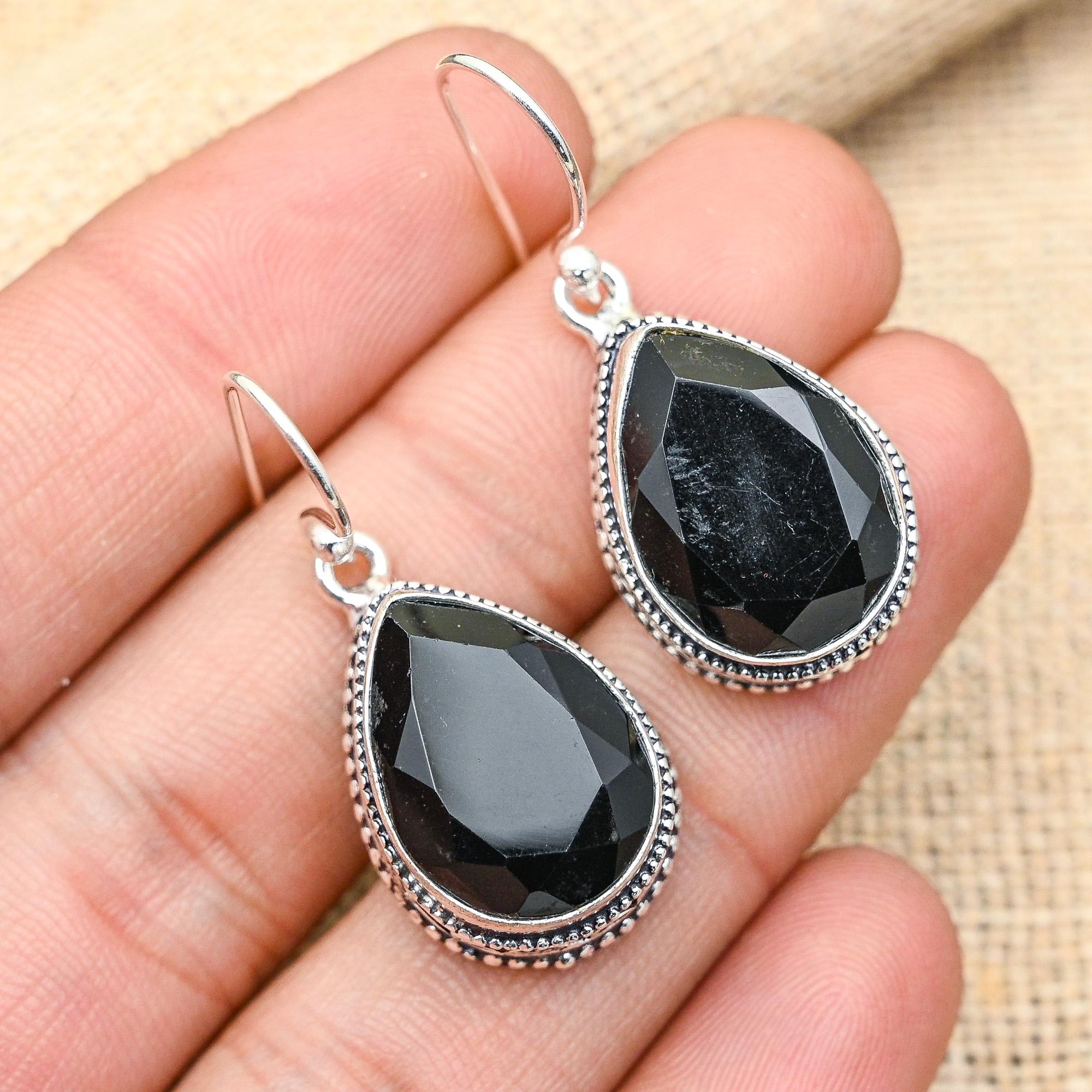 Black Spinel Gemstone Handmade 925 Solid Sterling Sliver Jewelry Earrings For Her