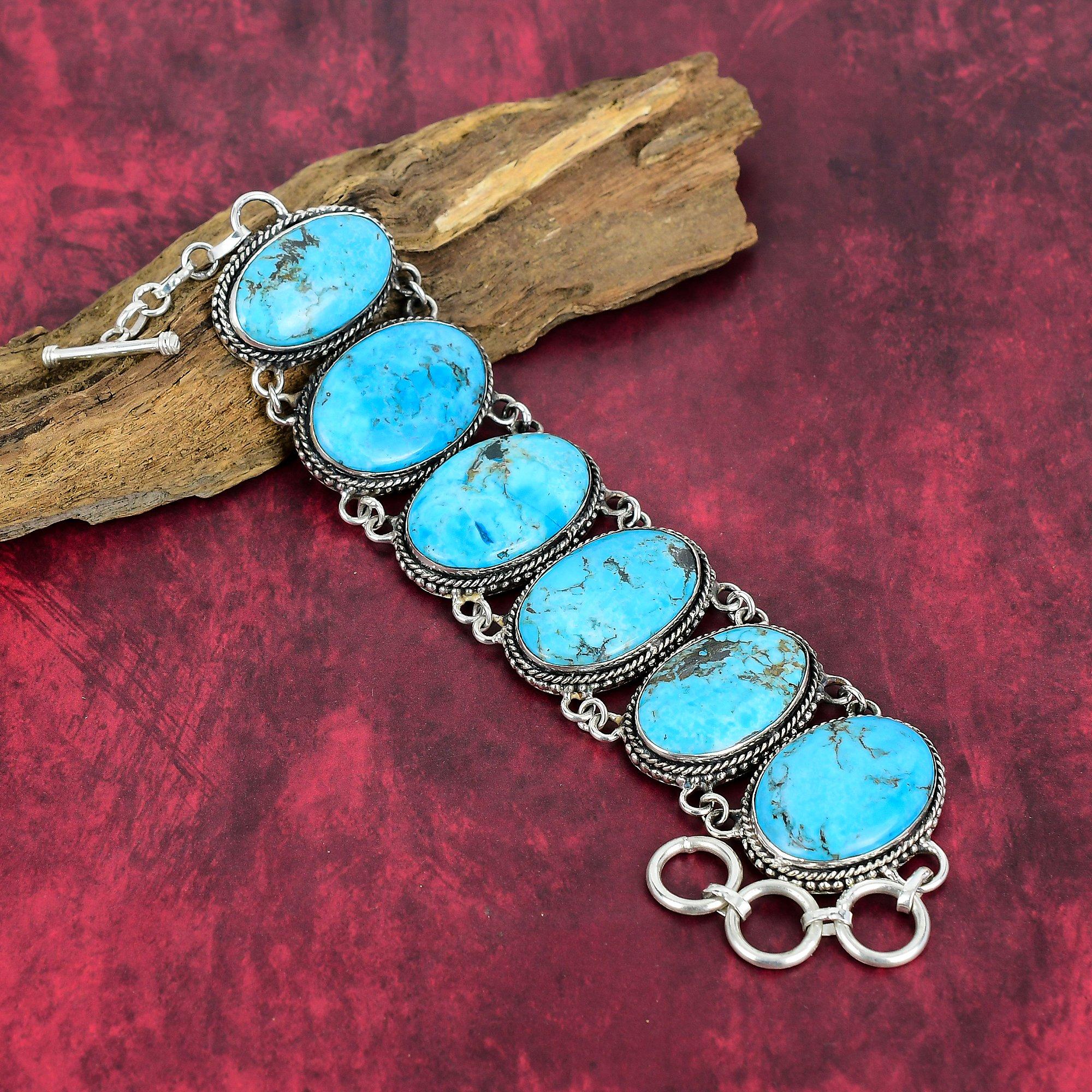 Blue Turquoise Bracelet, 925 Solid Sterling Silver Bracelet, Lovely Jewelry Wedding Gift, Handmade Gemstone Jewelry Gift For Love
