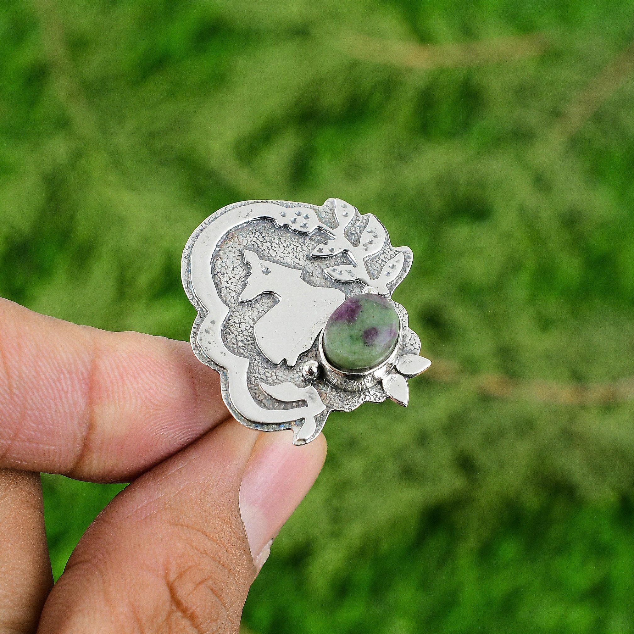 925 Silver Oval Ruby Zoisite Gemstone Bezel Promise Ethnic Wedding Ring Jewelry