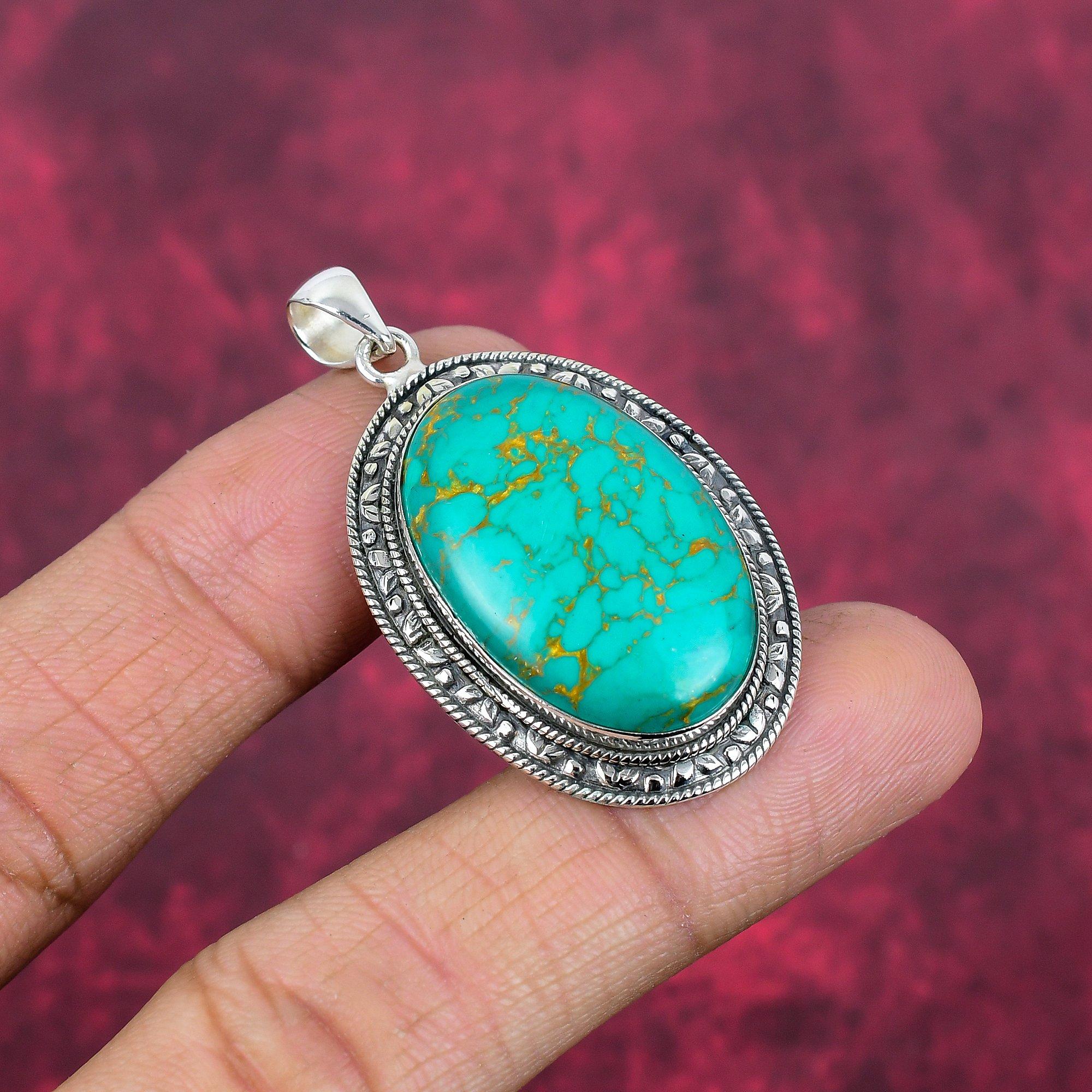 Arizona Turquoise Gemstone Pendant, 925 Solid Sterling Silver Pendant Jewelry, Handmade Antique Jewelry Gift For Mother