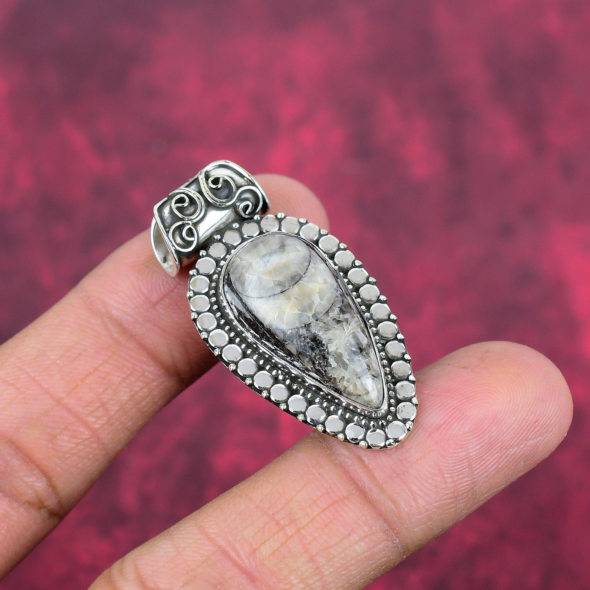 Orthoceras Fossil Jewelry, 925 masivní stříbrný přívěsek ručně vyráběné šperky z drahých kamenů, dárky pro svatební přívěsek
