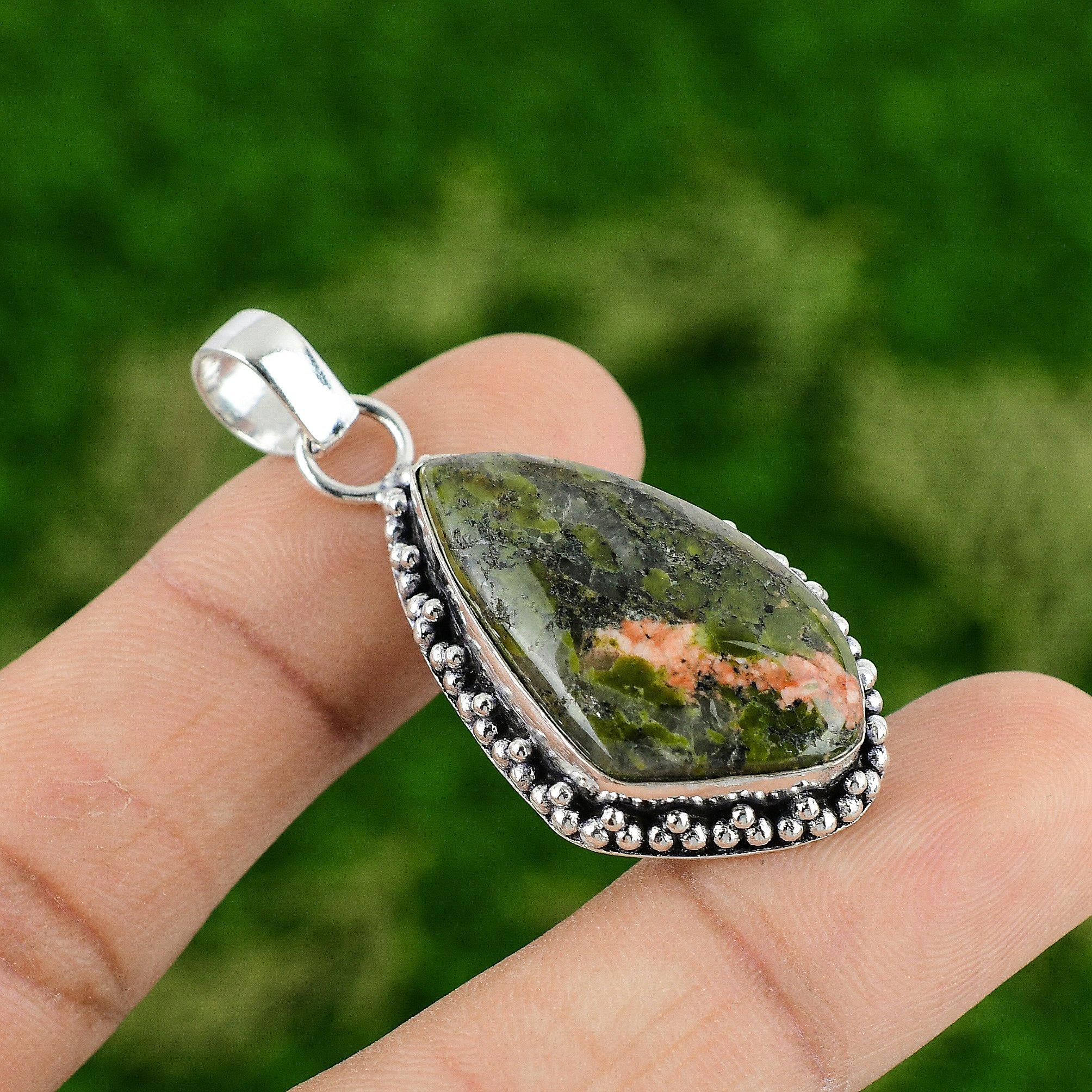 Friendship Day Sale Unakite Gemstone Art Deco Pendant Jewelry Sterling Silver