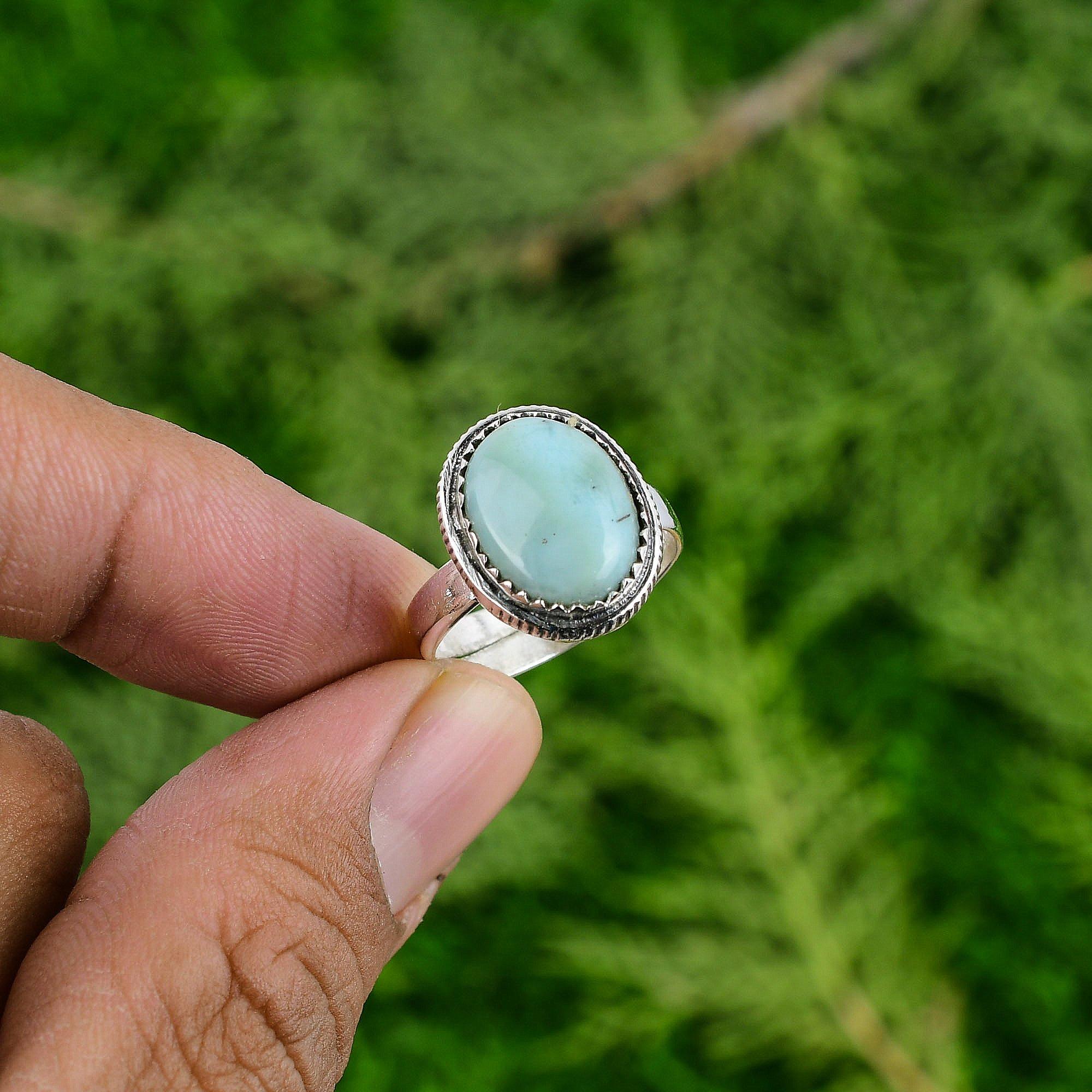 Mothers day Deal Sterling Silver Larimar Gemstone Sister Anniversary Bezel Ring