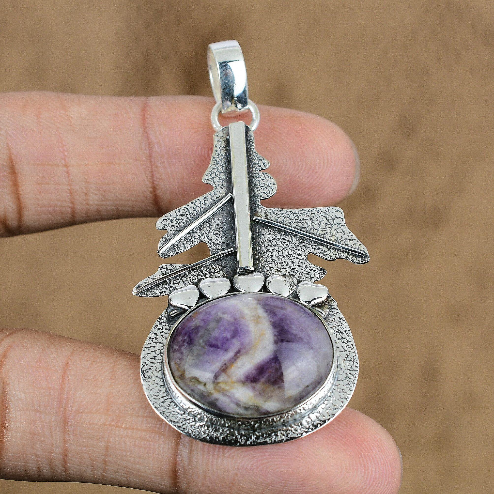Wedding Gift For Her 925 Silver Natural Chevron Amethyst Gemstone Pendant