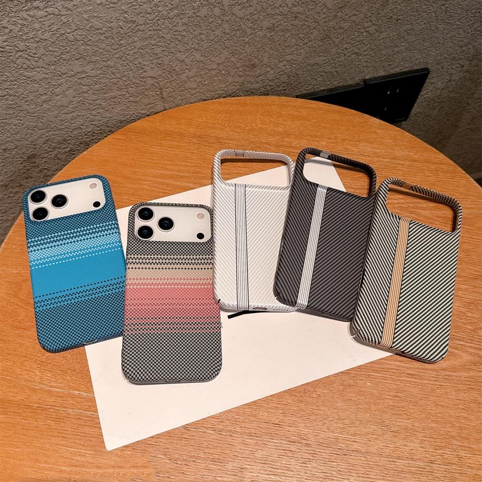 Carbon Fiber Kevlar Texture Phone Case For iPhone 17 Air 14 15 11 12 13 16 Pro Max Plus Hard PC Shockproof Protective Cover