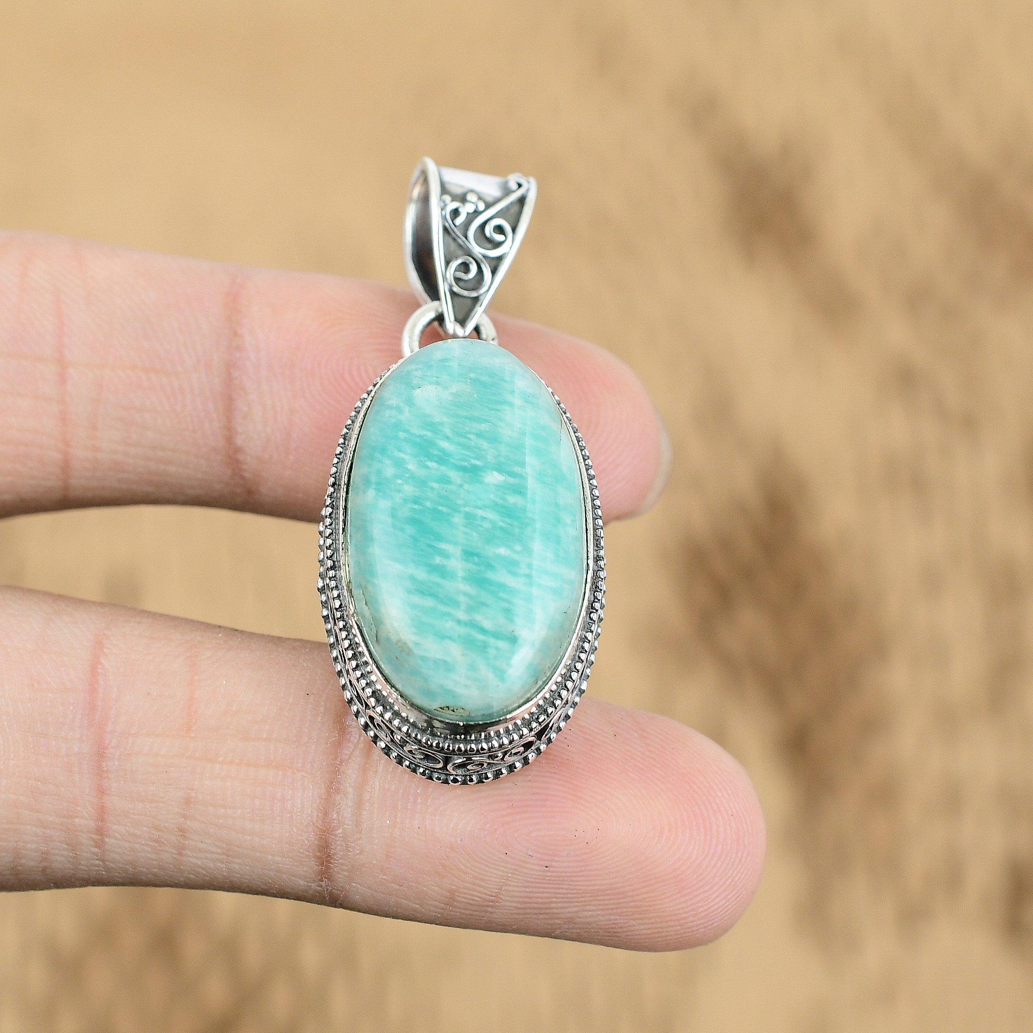Amazonite 925 sterling silver real gemstone pendant