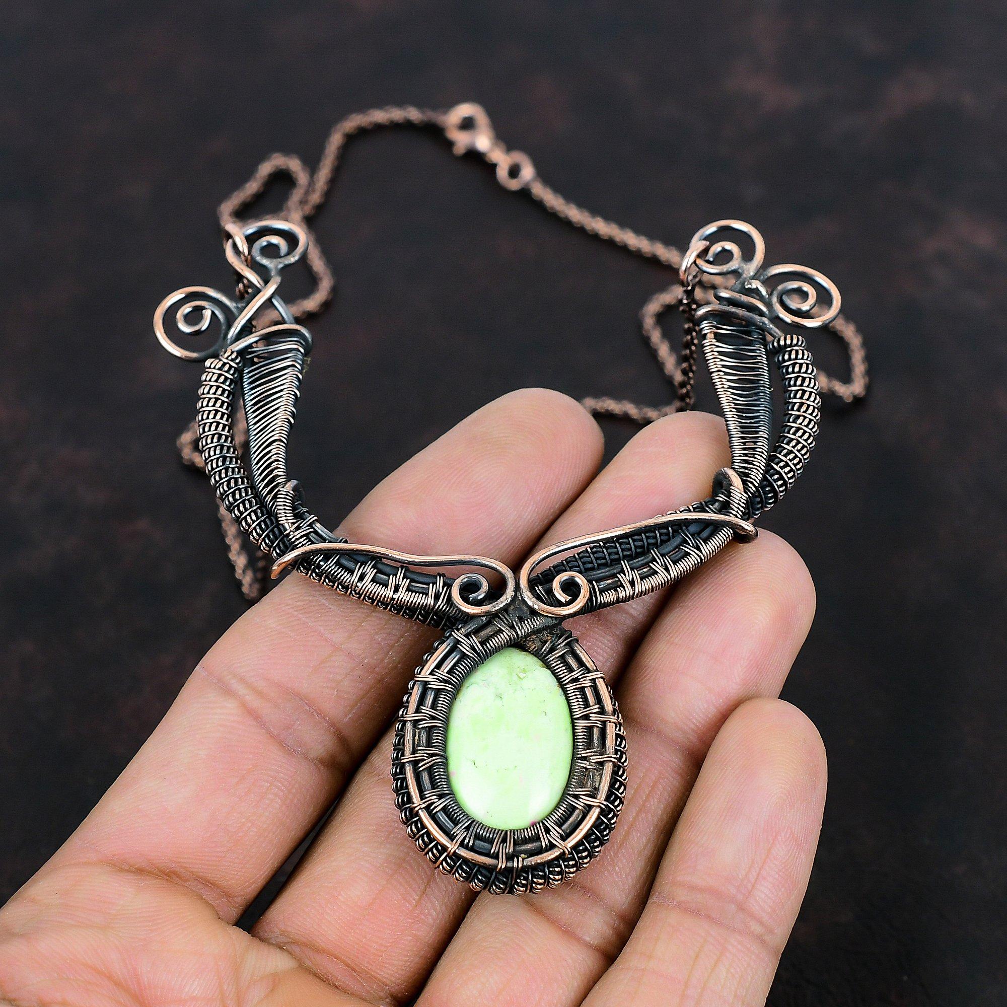 Lemon Chrysoprase Necklace Copper Wire Wrapped Necklace Handmade Necklace Lemon Chrysoprase Copper Jewelry Gemstone Necklace Engagement Gift