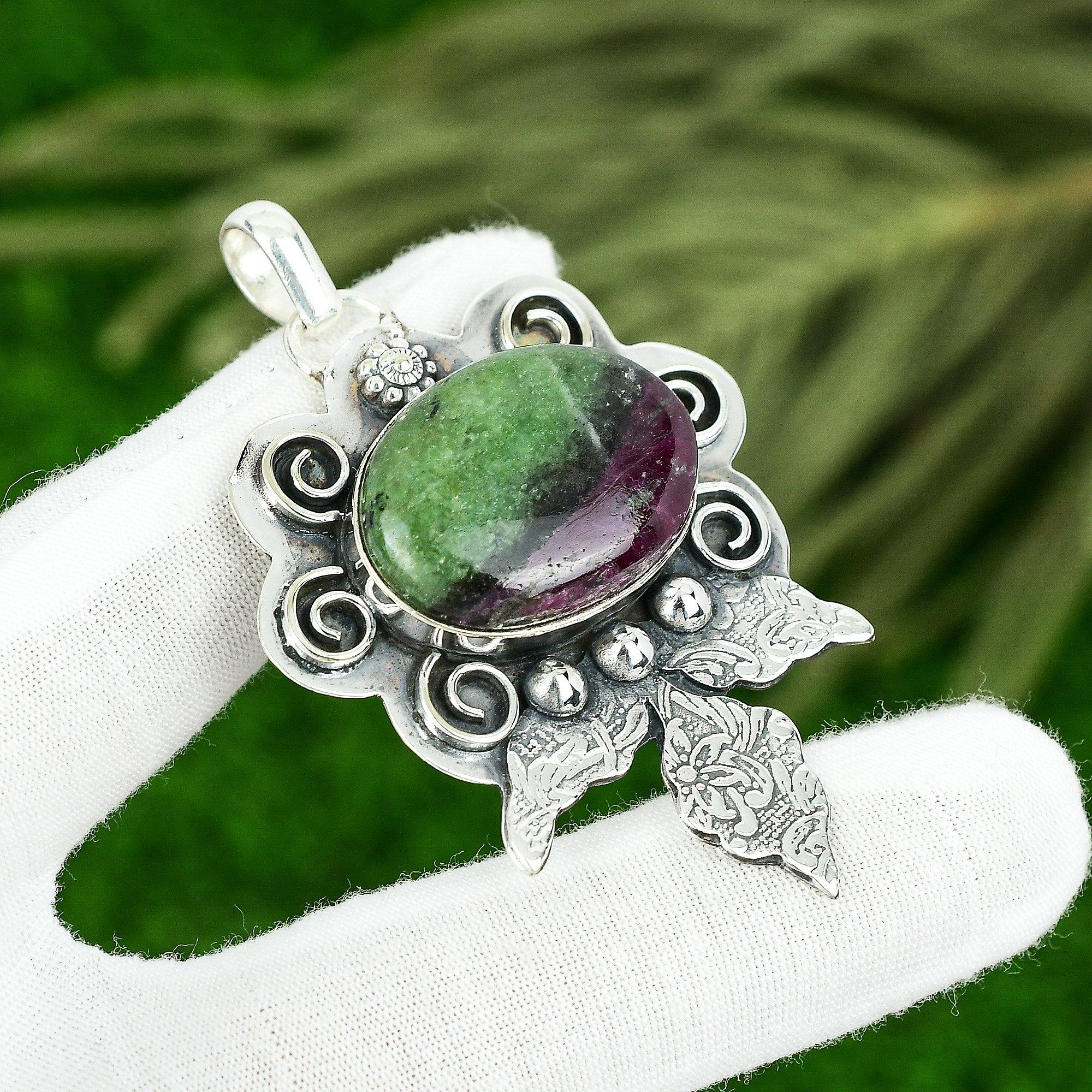 Schwestern-Tag Angebot Natürlicher Rubin Zoisit Sterlingsilber Jubiläumsanhänger Schmuck