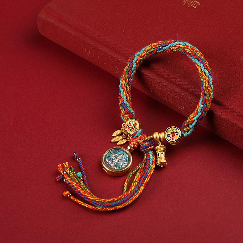 Braccialetto Tangka Tibetano Tessuto a Mano Dei Manjusri Uomo Donna Corda da Mano Regalo