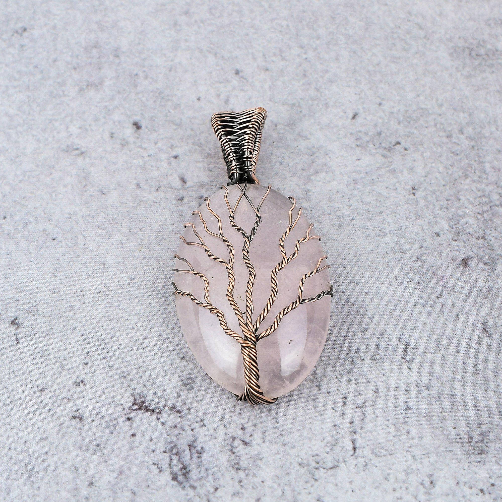 Rose Quartz Jewelry, 999 Copper Wire Wrapped Pendant Handmade Gemstone Jewelry, Gifts For Wife Brand New Pendant