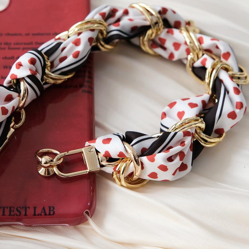 New Phone Accessory Cellphone Part Chain Silk Charm Universal Floral Dot Print Neck Crossbody SmartPhone Strap Phone Case Chains