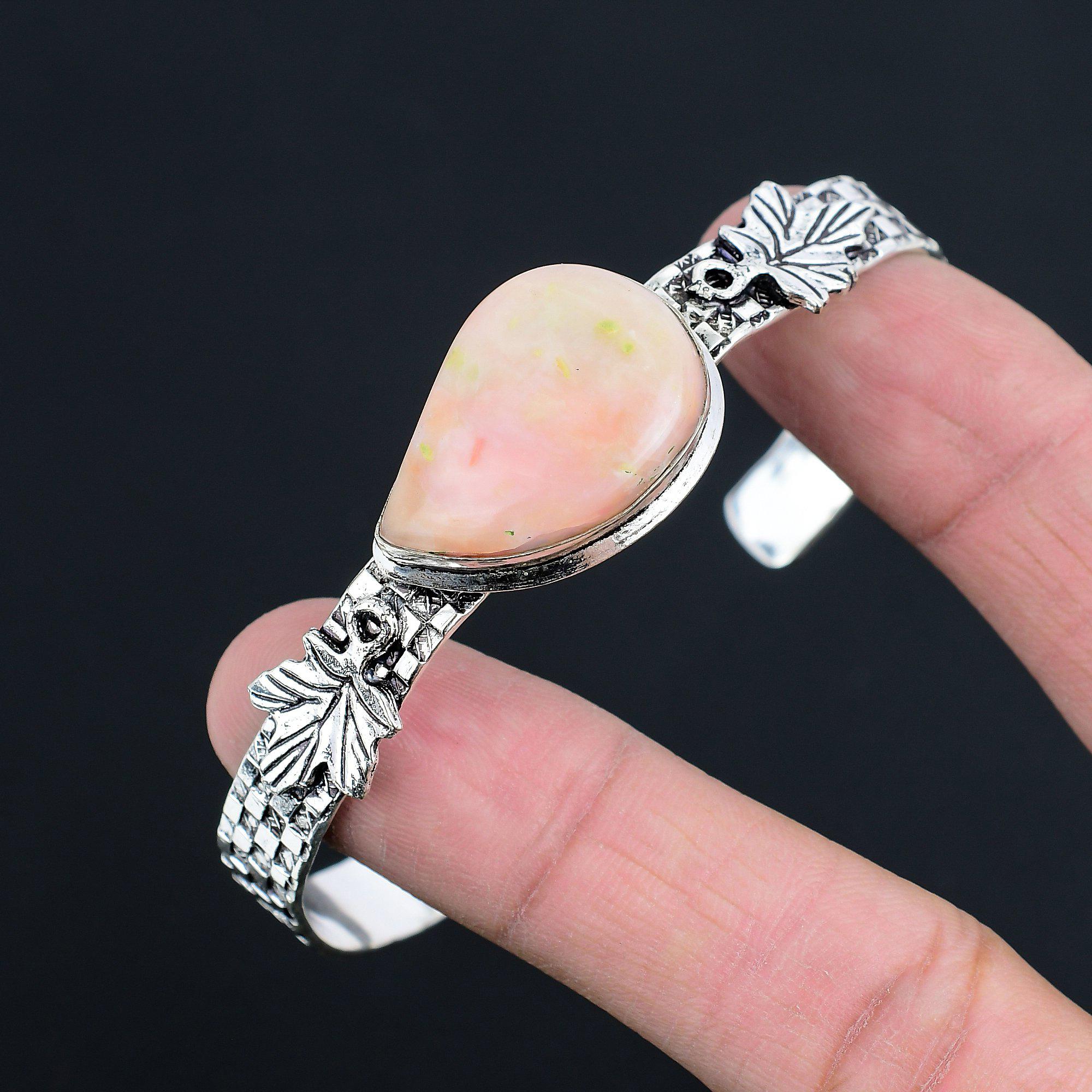 Halloween Sale Sterling Silver Pear Natural Pink Opal Anniversary Sister Bangle