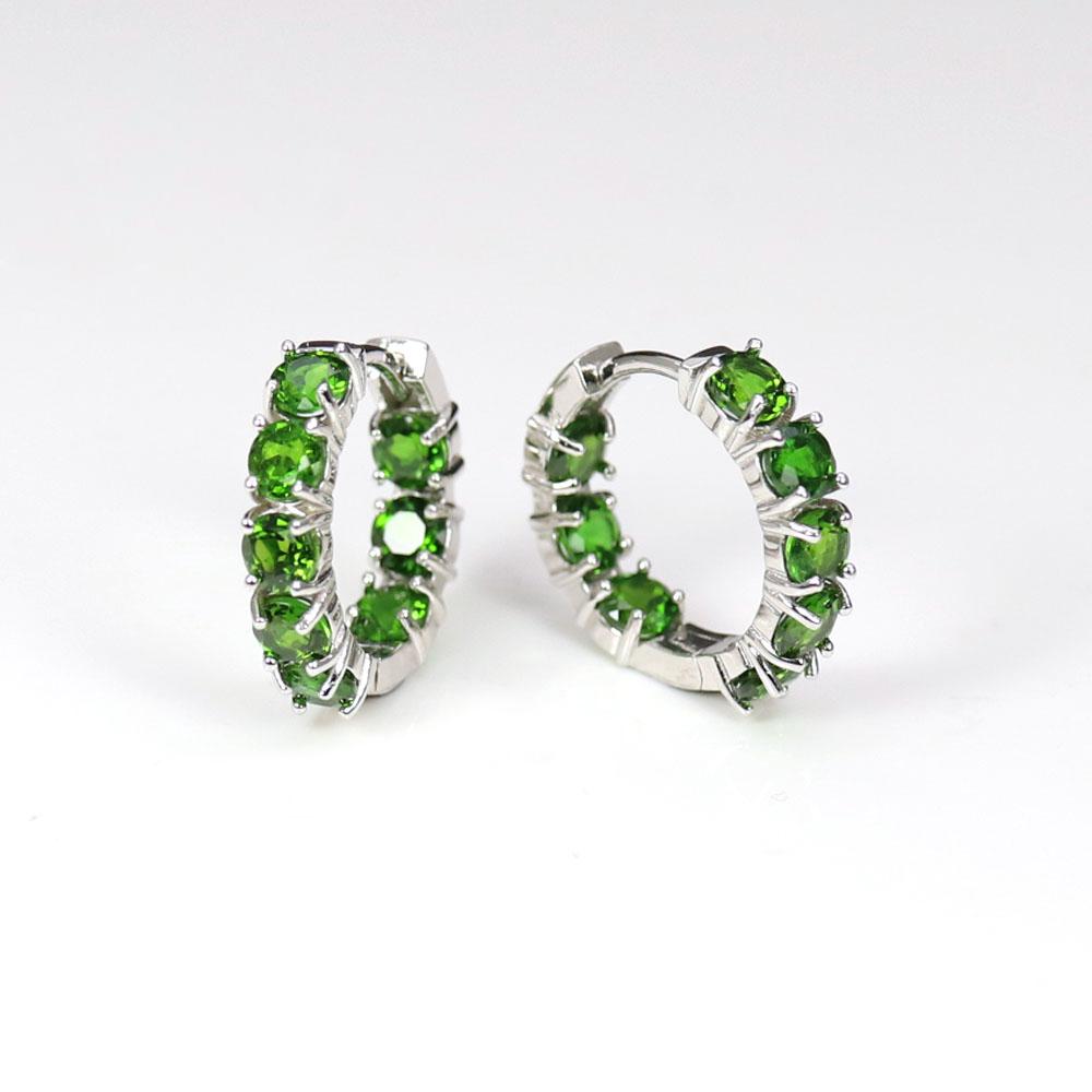 Natural Diopside Round 4.0mm Gemstone Earrings Fashion Design Women Fine Jewelry 925 Sterling Silver