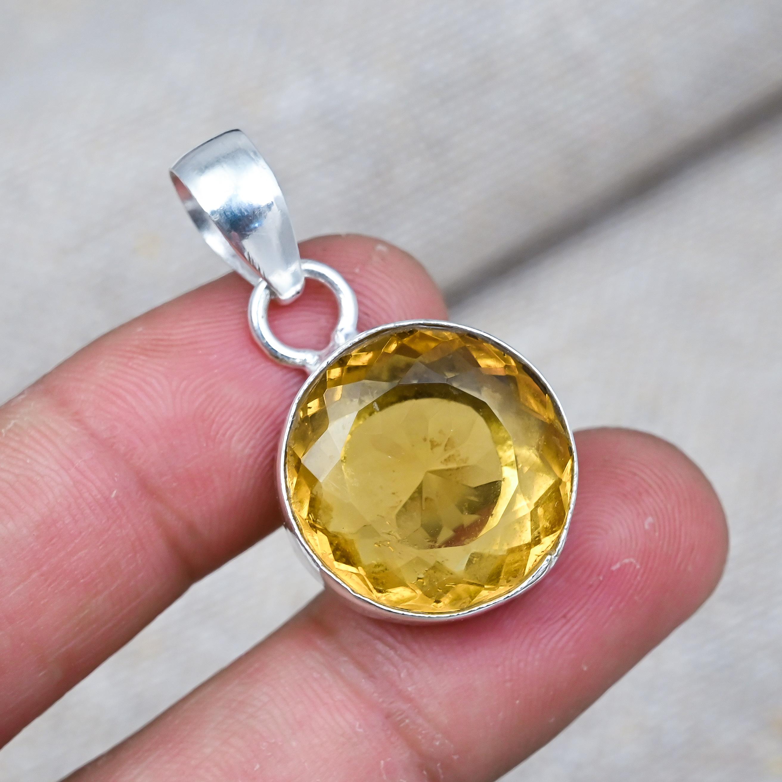 Citrine Gemstone Handmade Solid 925 Sterling Silver Jewelry Anniversary Pendant For Her