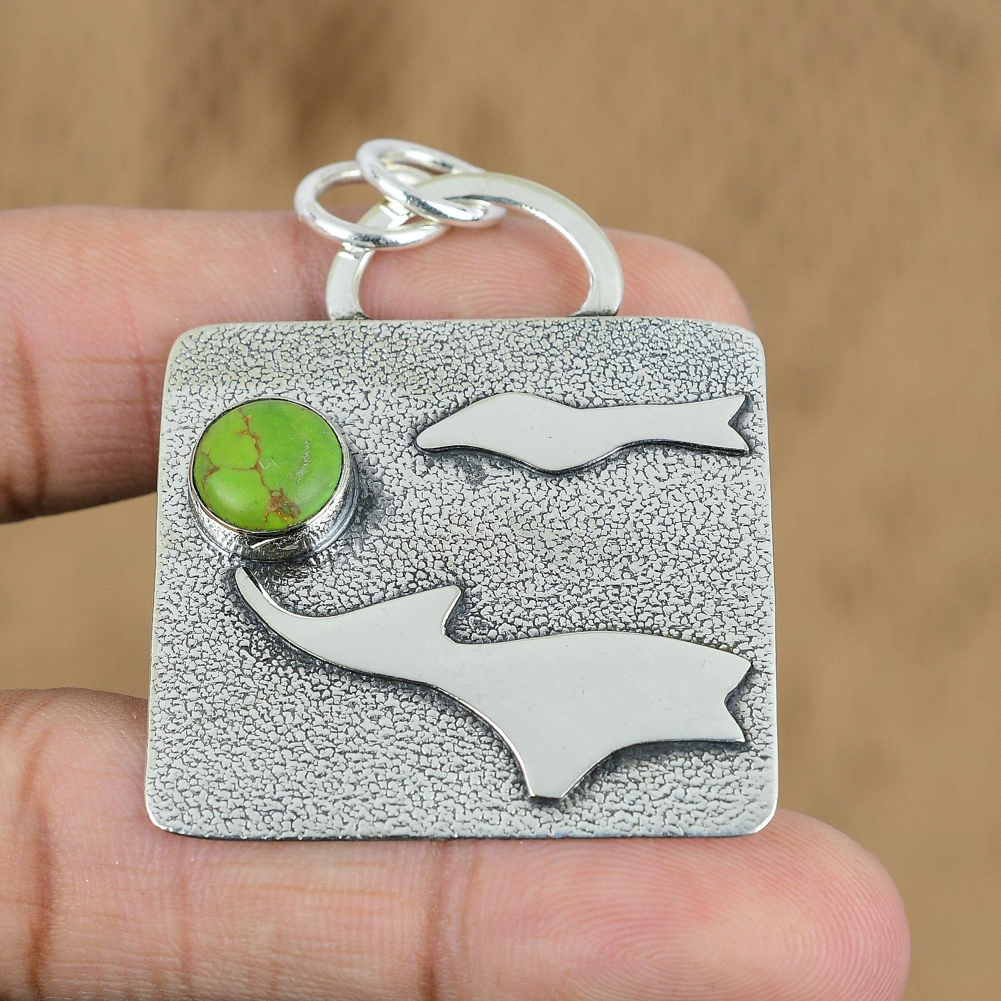 Natural Green Turquoise Gemstone Pendant 925 Sterling Silver Jewelry For Women