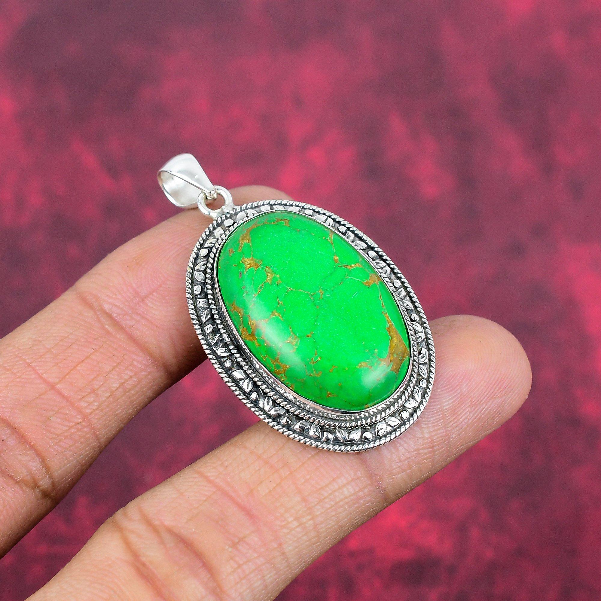 Green Copper Turquoise Pendant, 925 Sterling Silver Pendant Gemstone Jewelry, Handmade Pendant Amazing Jewelry, Gift For Her