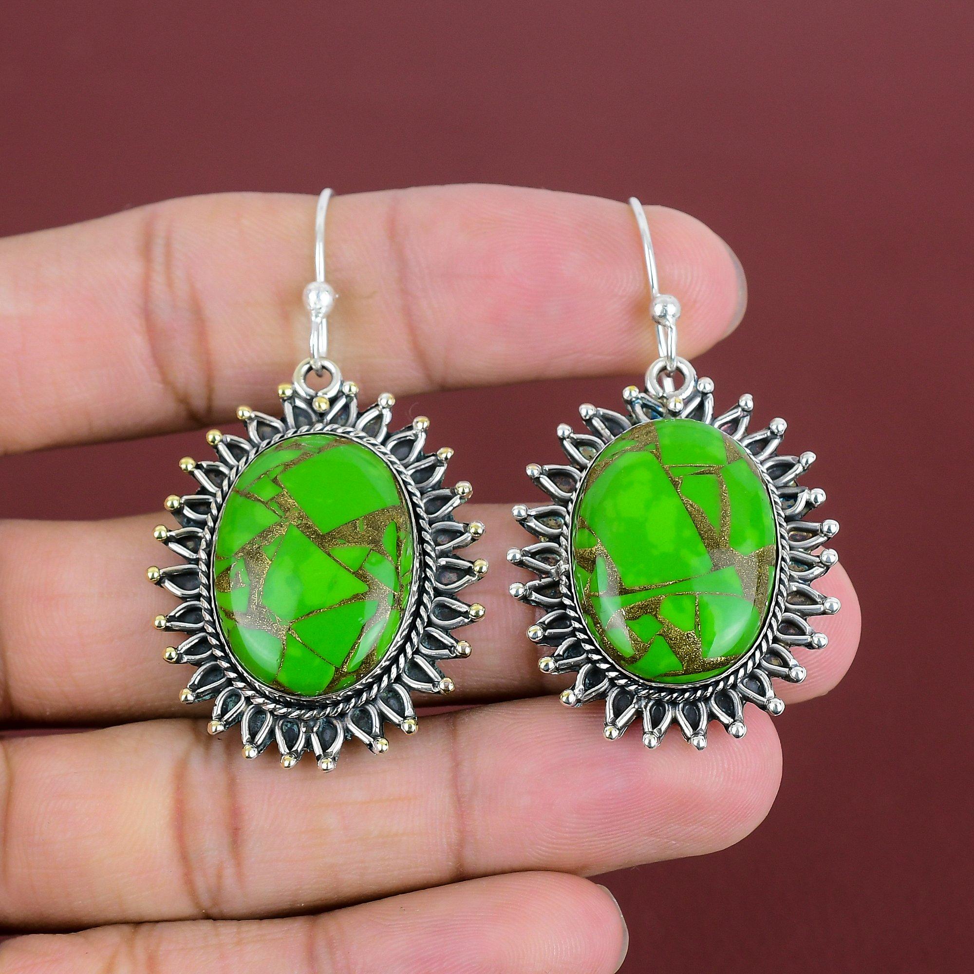 Kupfergrün Türkis Ohrring Echte Edelstein Ohrringe 925 Sterling Silber Ohrringe Grün Türkis Schmuck Geschenke für Sie Handgefertigter Ohrring