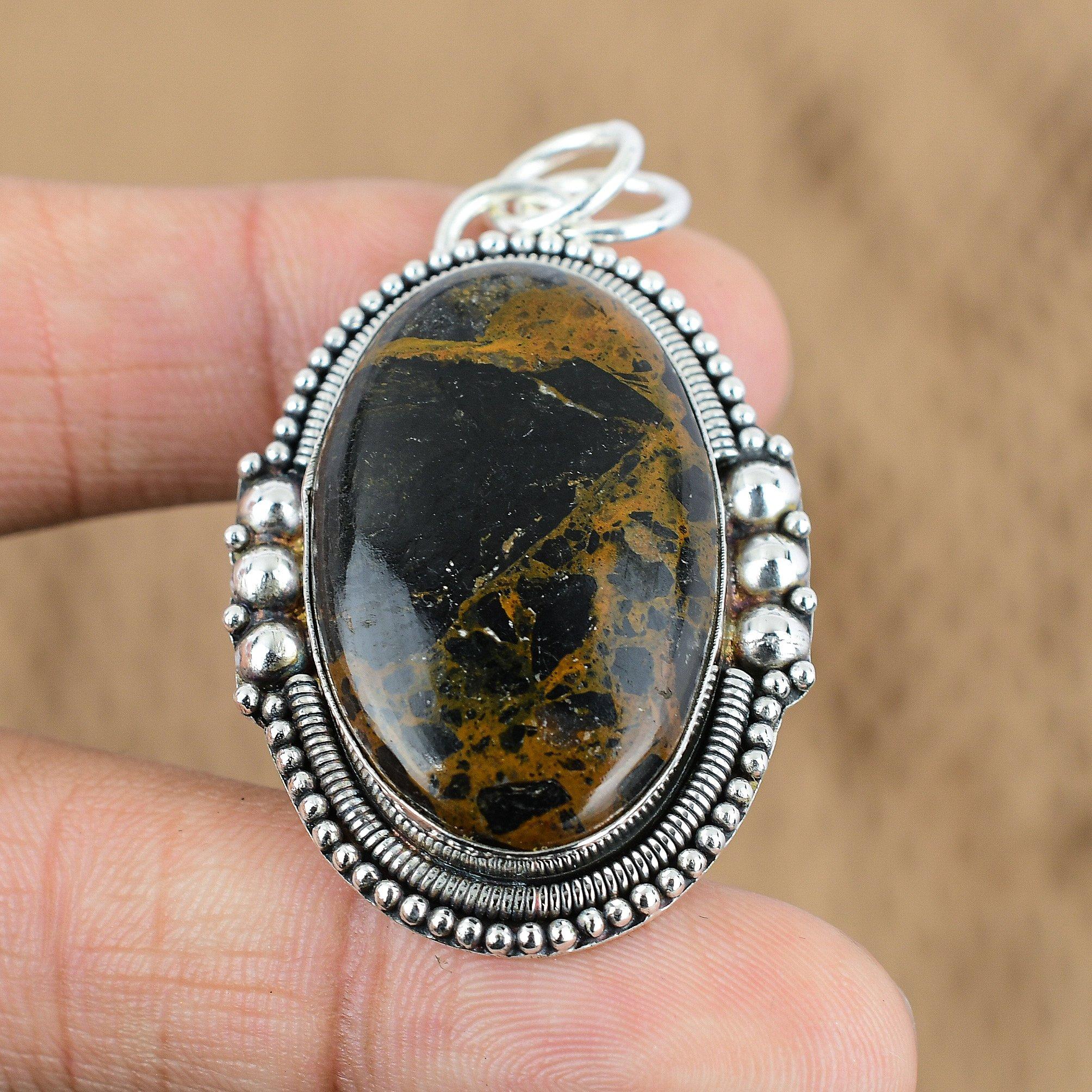 Womens day Deal Golden Pietersite Stone 925 Sterling Silver Wife Pendant Jewelry