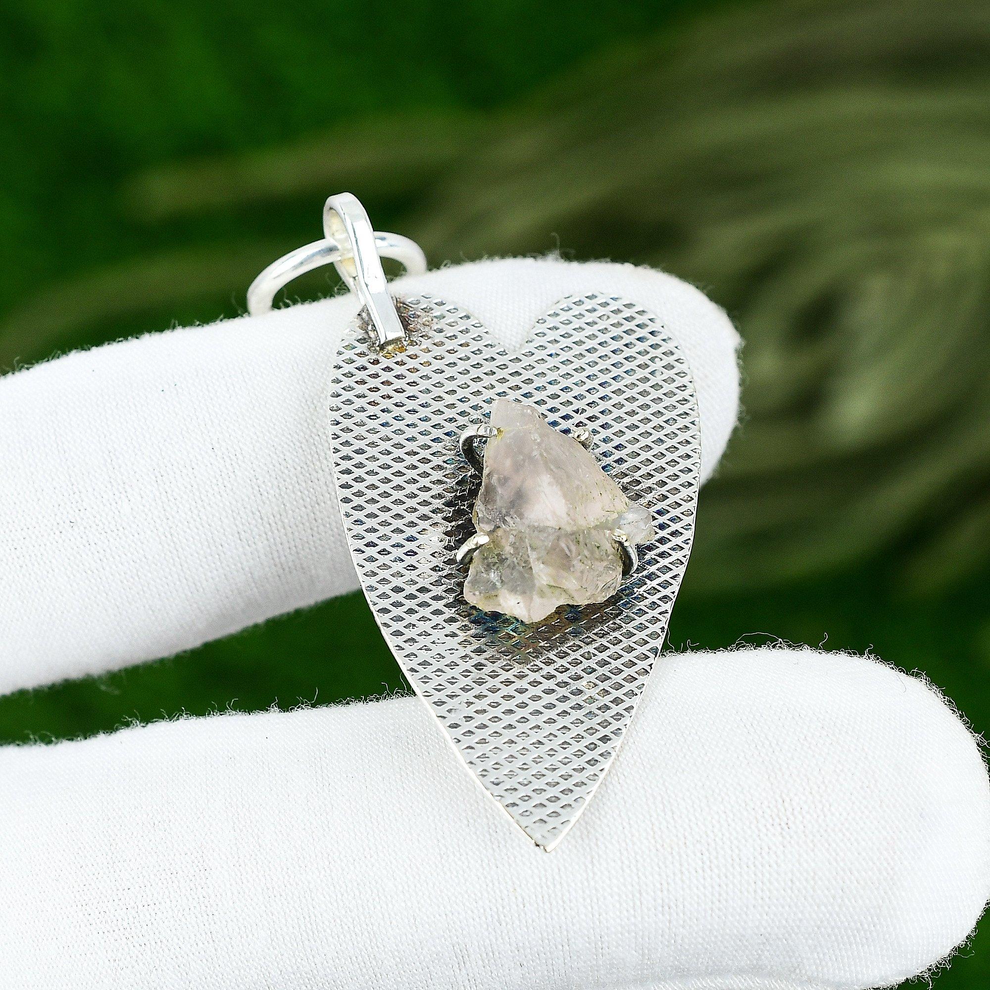 Sisters Day Deal 925 Silver Natural Rose Quartz Rough Wedding Pendant Jewelry