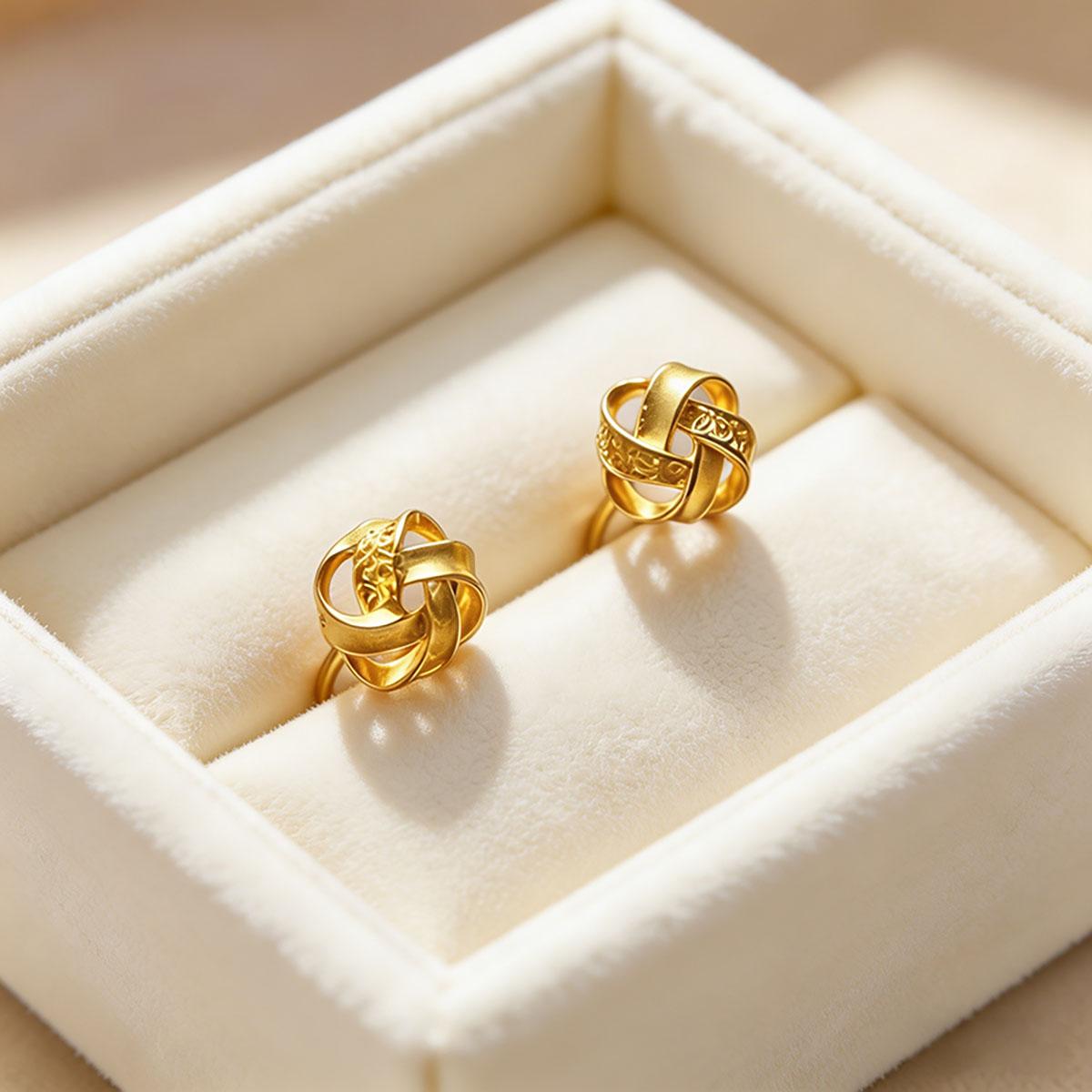 Golden Ruyi Knot Earrings for Women, Ear Piercing for Daily Wear, Small Earrings, Cartilage Studs, Versatile Simple Design Earrings
