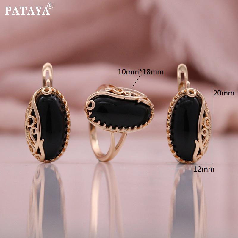 PATAYA Hollowed-out Pinched Flower Technique Artificial Zircon Earring Ring Combination Set