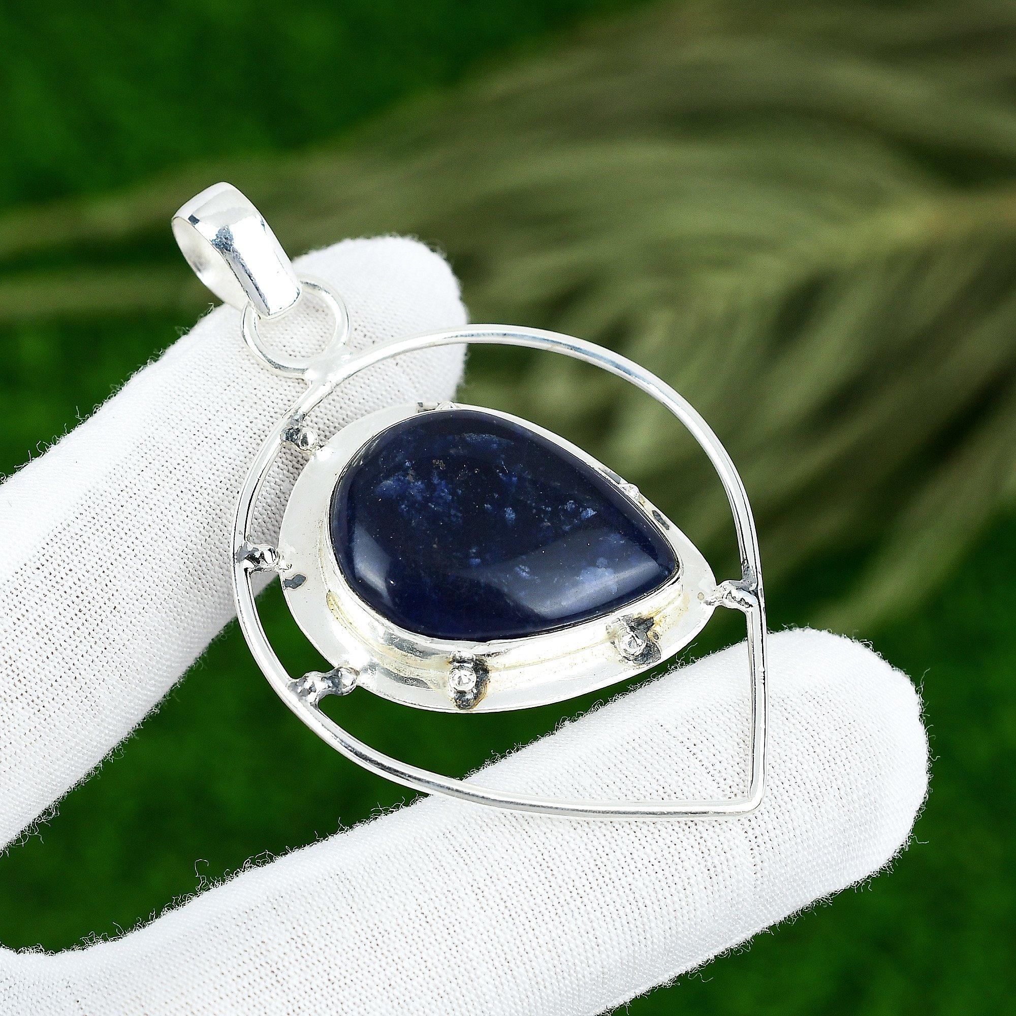 Pear Sodalite Gemstone Sterling Silver Birthday Wife Unique Boho Pendant Jewelry