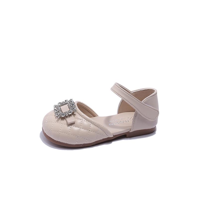 Girls' Sandals Spring Soft Leather Princess Shoes Closed Toe Fashion Rhinestone Soft Sole Kids Shoes for Party Wedding Sandalias