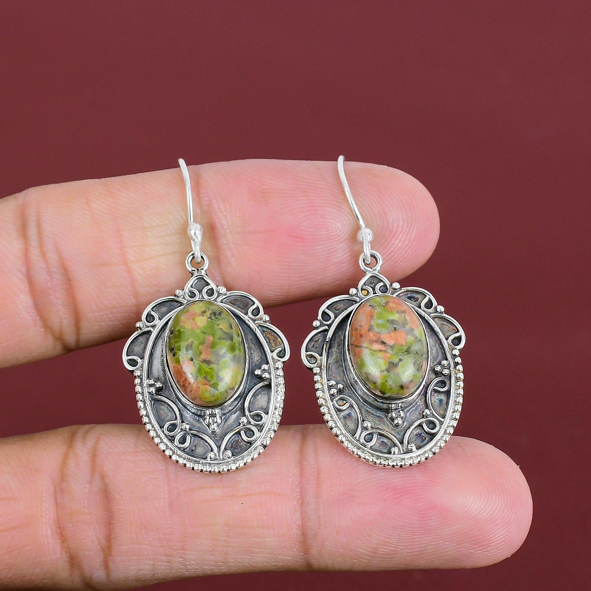 Unakite Earrings Gemstone Vintage Earring 925 Sterling Silver Earring Dangle Earring Real Unakite Jewelry Handmade Earrings Gifts For Women