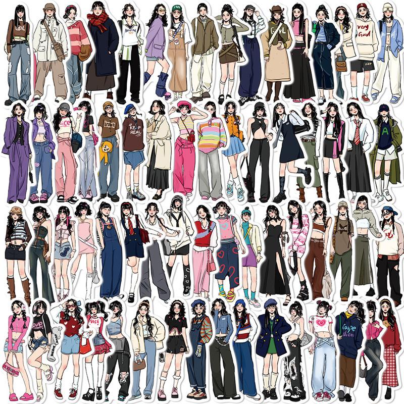 65Pcs FFlapper Fashion Clothes Fashion Wear Stickers Waterproof Pvc Laptop Suitcase Refrigerator Skateboard Decoration Stickers