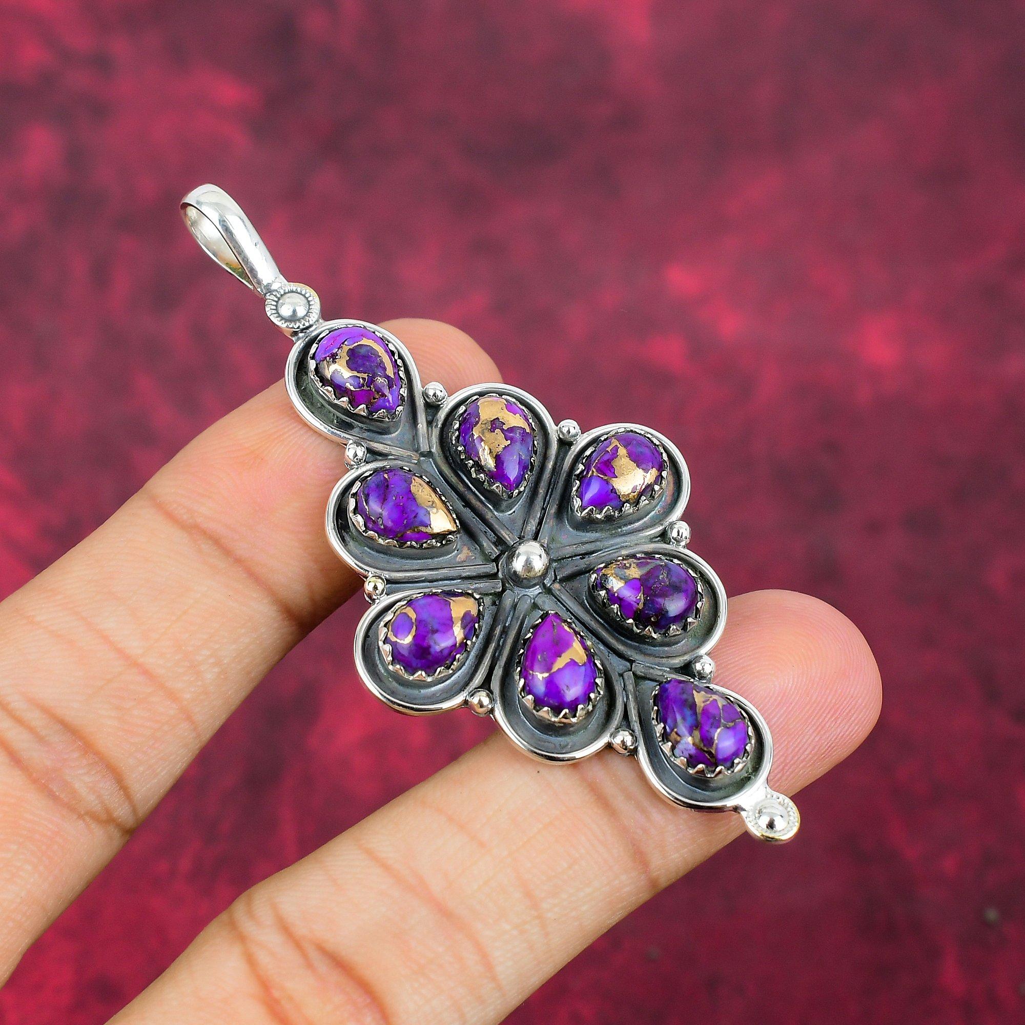 Purple Copper Turquoise Pendant, 925 Solid Sterling Silver Jewelry, Gemstone Pendant, Gift For Her Handmade Dainty Jewelry